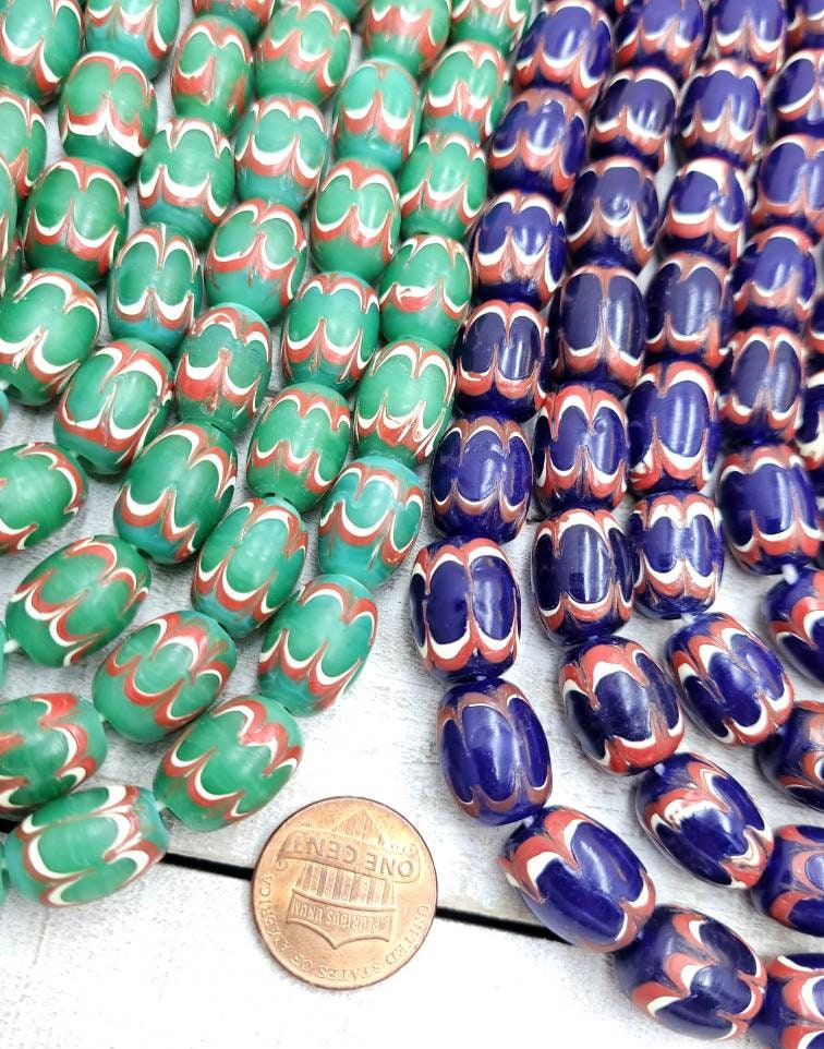 Small Chevron Style Beads, Strand With 10 Beads 13-14mm x 10-11mm / Indonesian Beads / Lampwork Beads / Thailand Beads / Jewelry Supplies.
