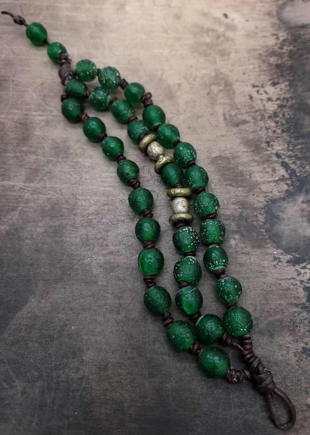 Beautiful Leather Bracelet / Bracelet for Men or Women / Antique Rustic Indonesian Glass Bead Jewelry/Boho/Tribal / Native American/ Ethnic.