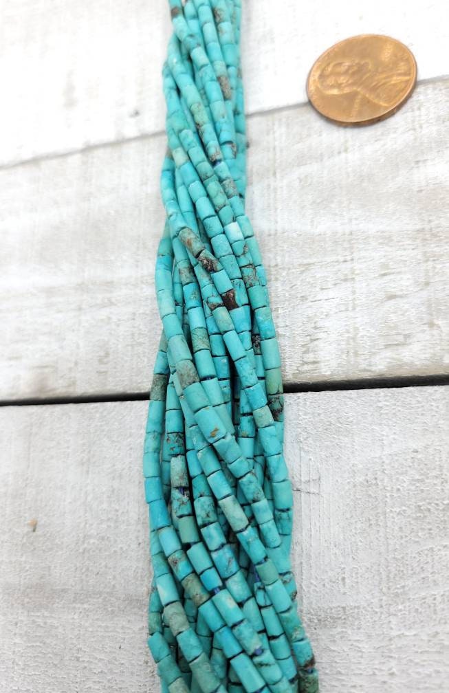 100% Genuine Turquoise Heishi Afghan Beads/3-5mm Long x 2.5-3mm Thick / Strand 14 "/ Jewelry Supplies / Authentic Turquoise.