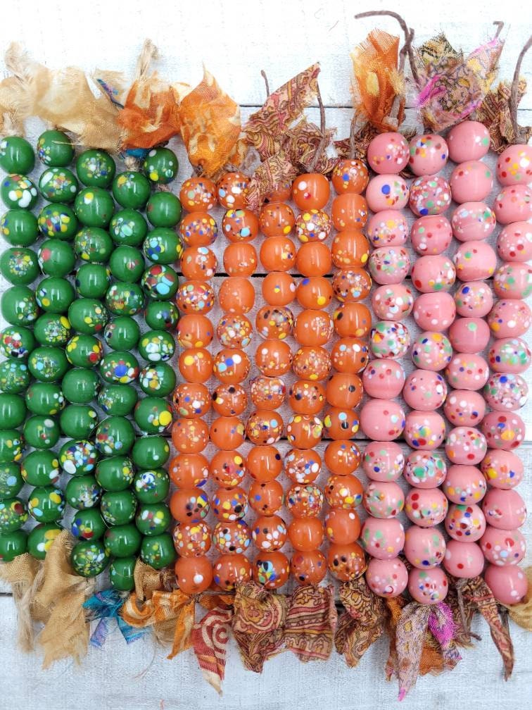 Glass Beads Handmade From Thailand 12mm x 10mm Strand with 12 Beads / Lampwork Beads / Jewelry Making Supplies / Indonesian beads.