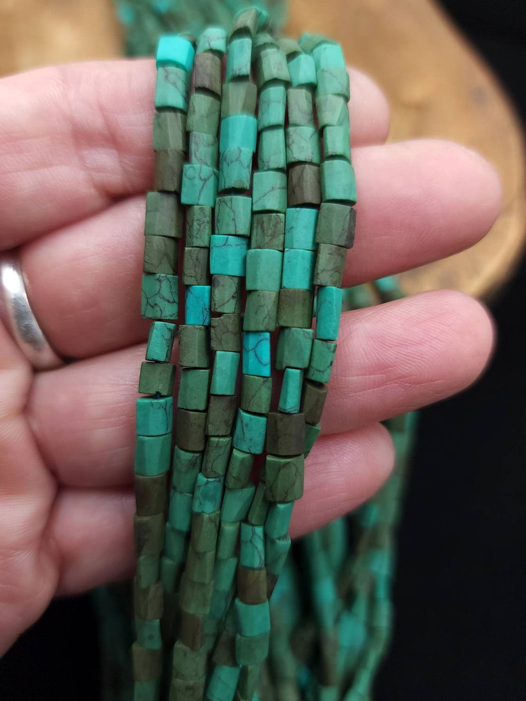 Afghan Turquoise Stone Beads Full Strand 15"+ Inches 76-80 Beads / Green Turquoise Howlite / Flat Square Beads / Jewelry Making Supplies.