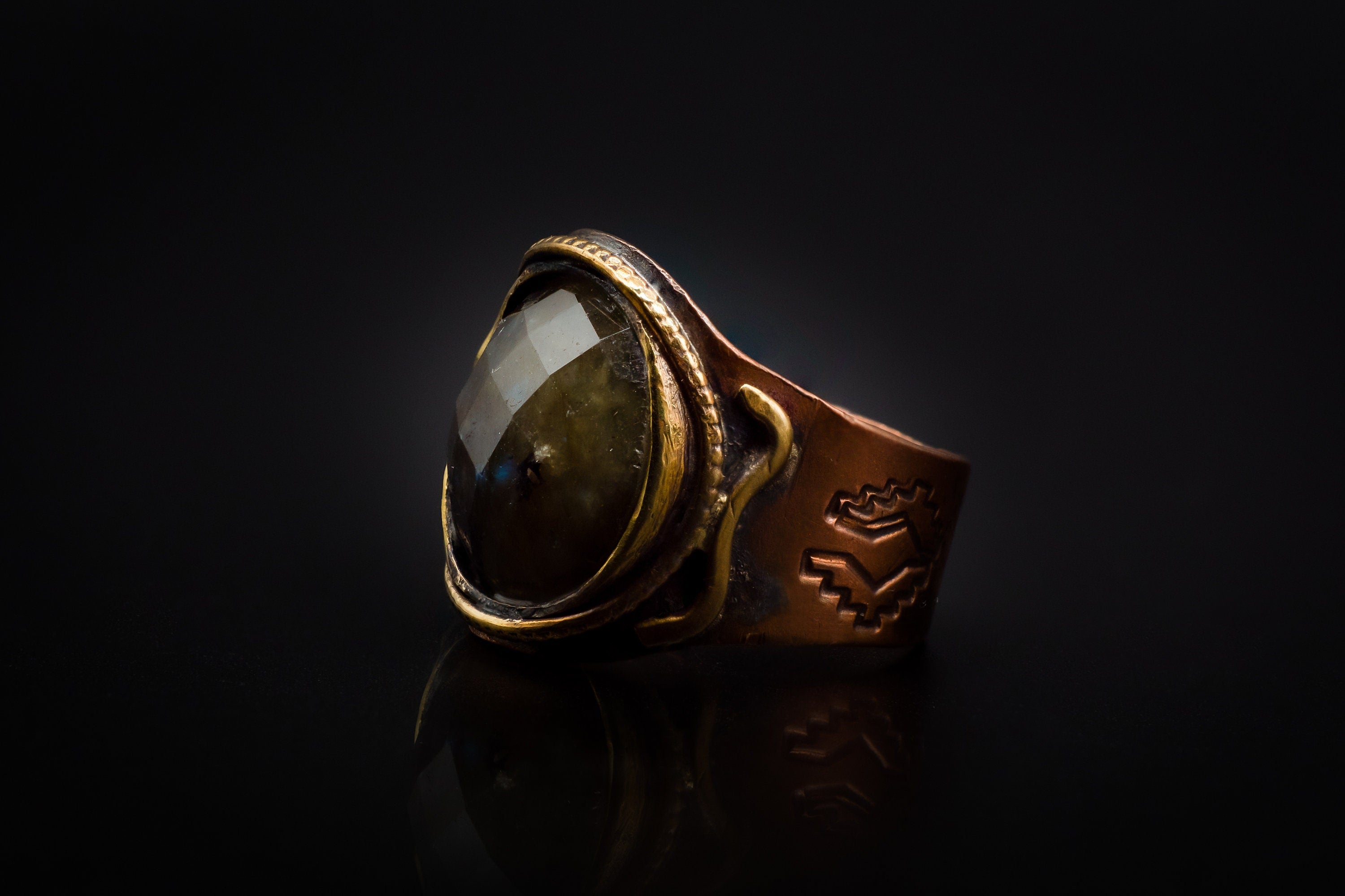 Ring Size 10 |Bronze Ring |Beautiful Labradorite Blue Sparkles | Brass.