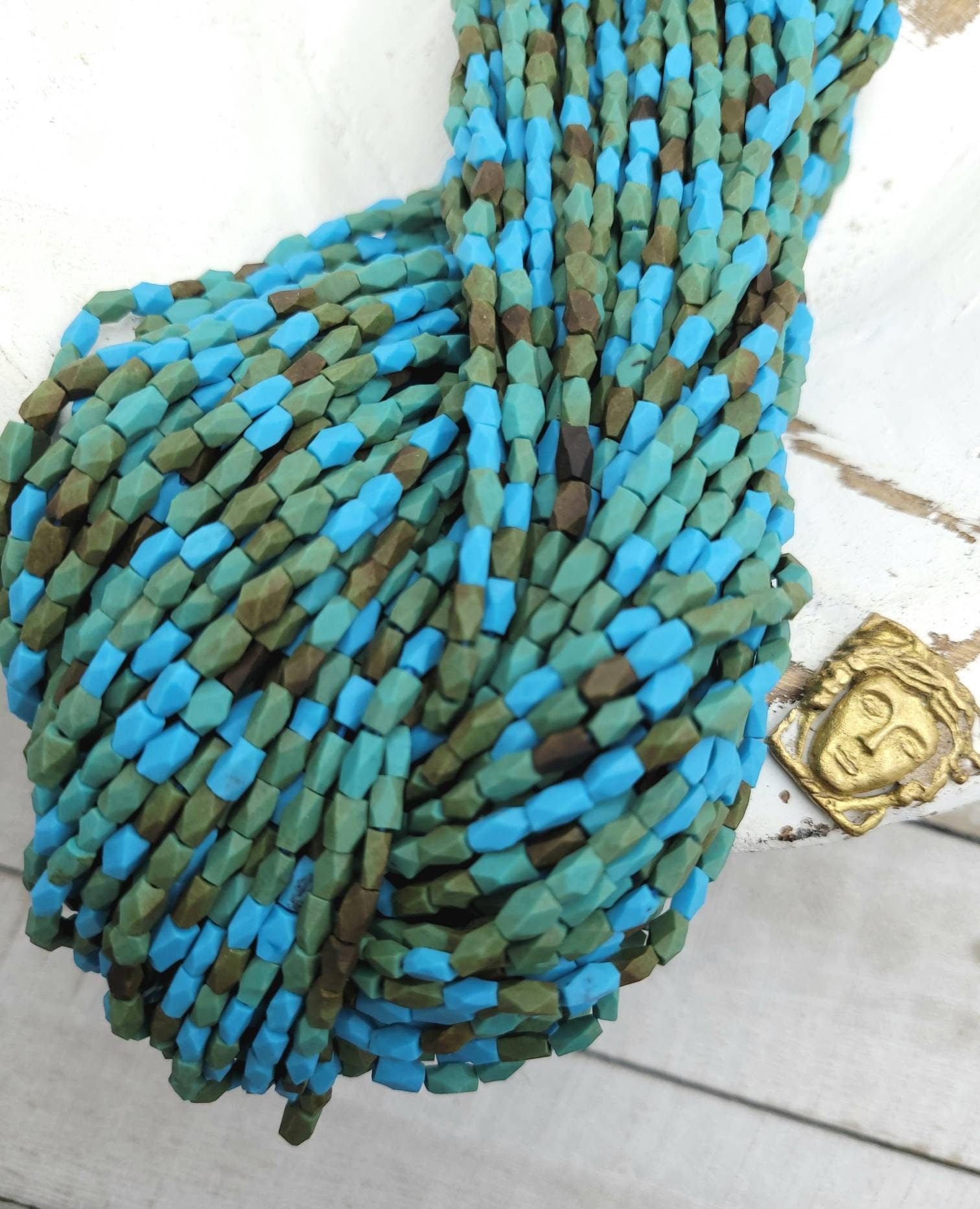 Blue Turquoise Stone Beads From Afghanistan / Howlite Turquoise Stone Long Strand 15"+  / 4-6mm x 3mm / Jewelry Supplies.