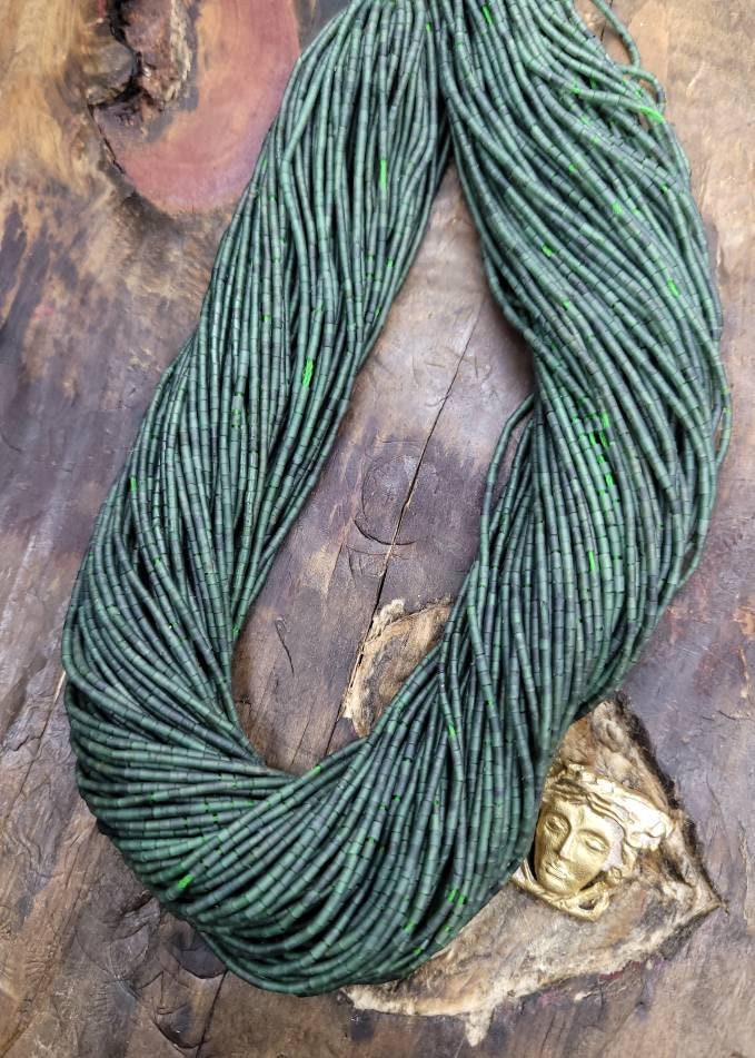 Heishi Natural Tube Shaped  Jade Beads Strand 12-13" Option to Choose 1.5-2mm or 2-3mm / Natual Beads Jade Afghanistan / Jewelry Supplies.
