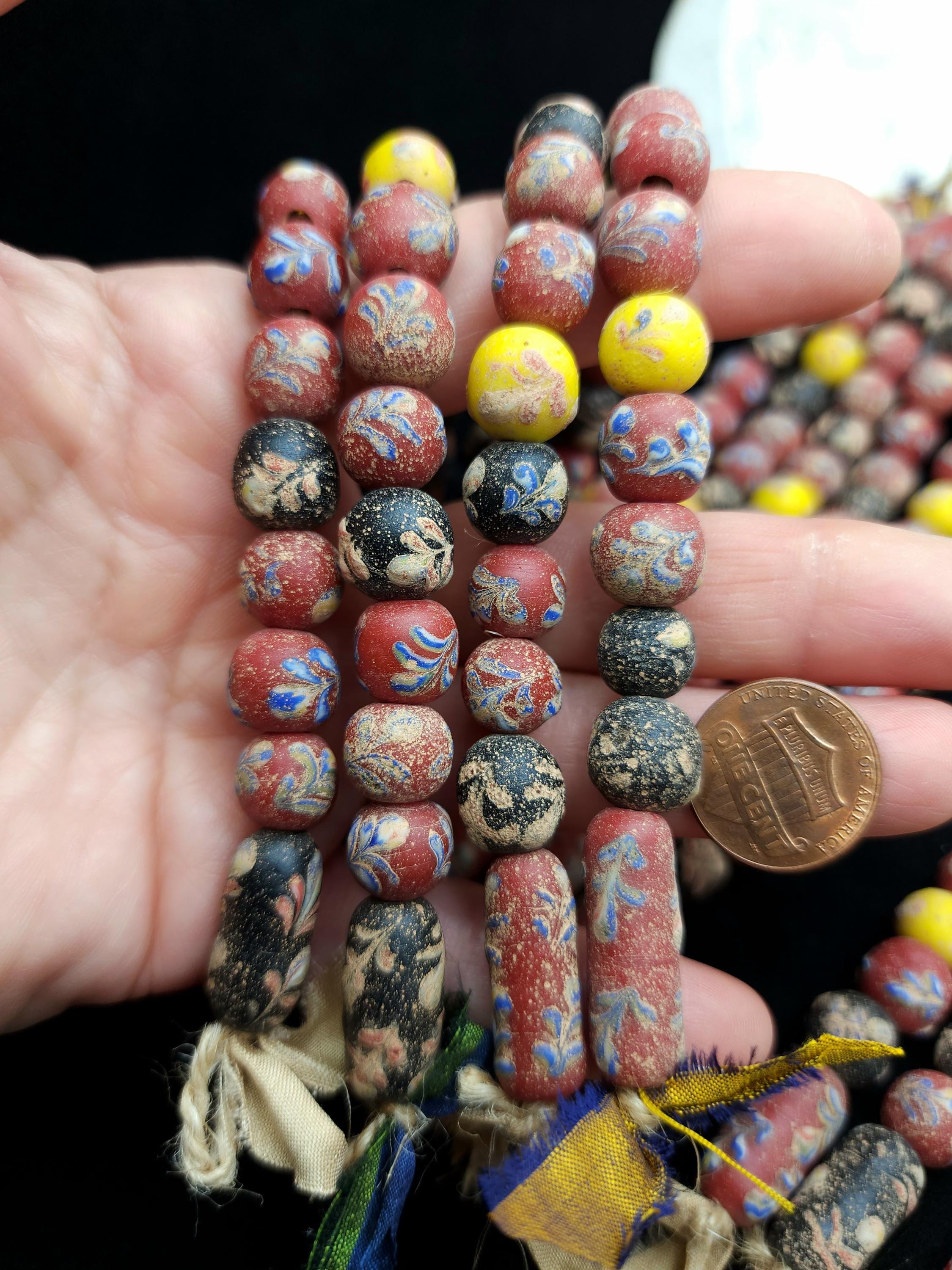 Unusual Vintage Glass Beads From Indonesia, Strand 15 Beads 9-23mm, Craft Jewelry Making Supplies.