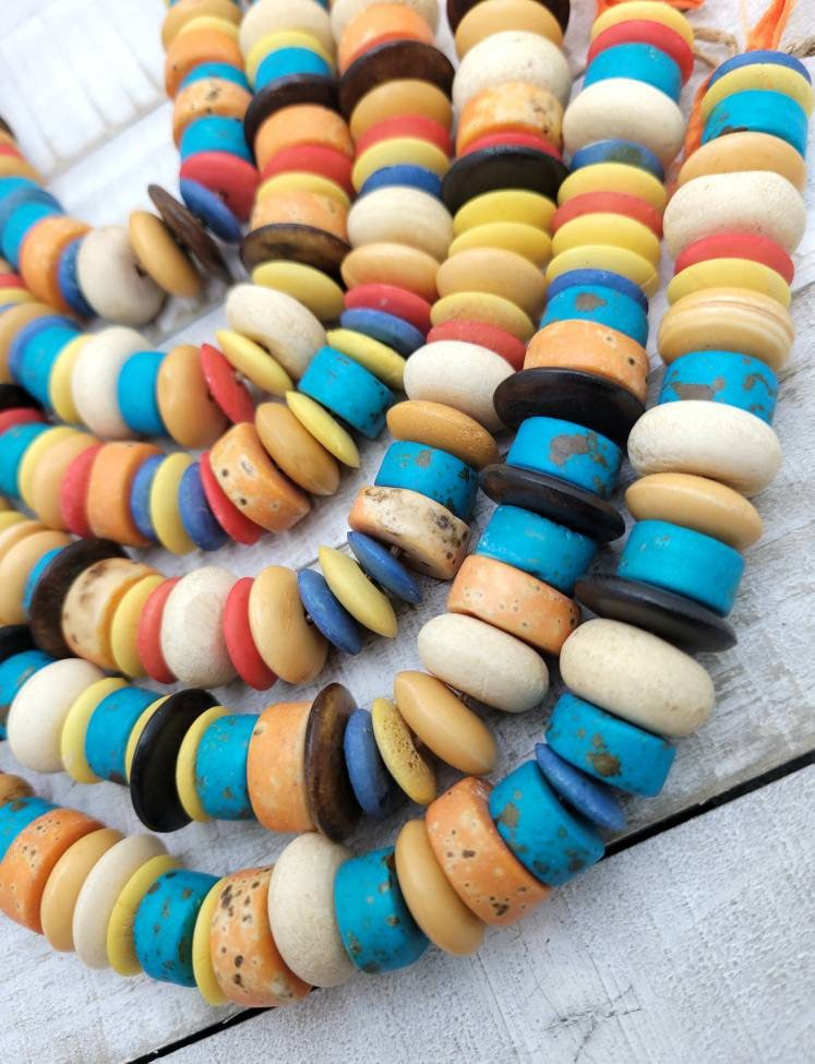 Natural Bone Beads Beautiful Colors Strand 8" Inches 12-18mm / Boho / Hippie/ Ethnic / Party / Fun / Rainbow /Jewelry Supplies.
