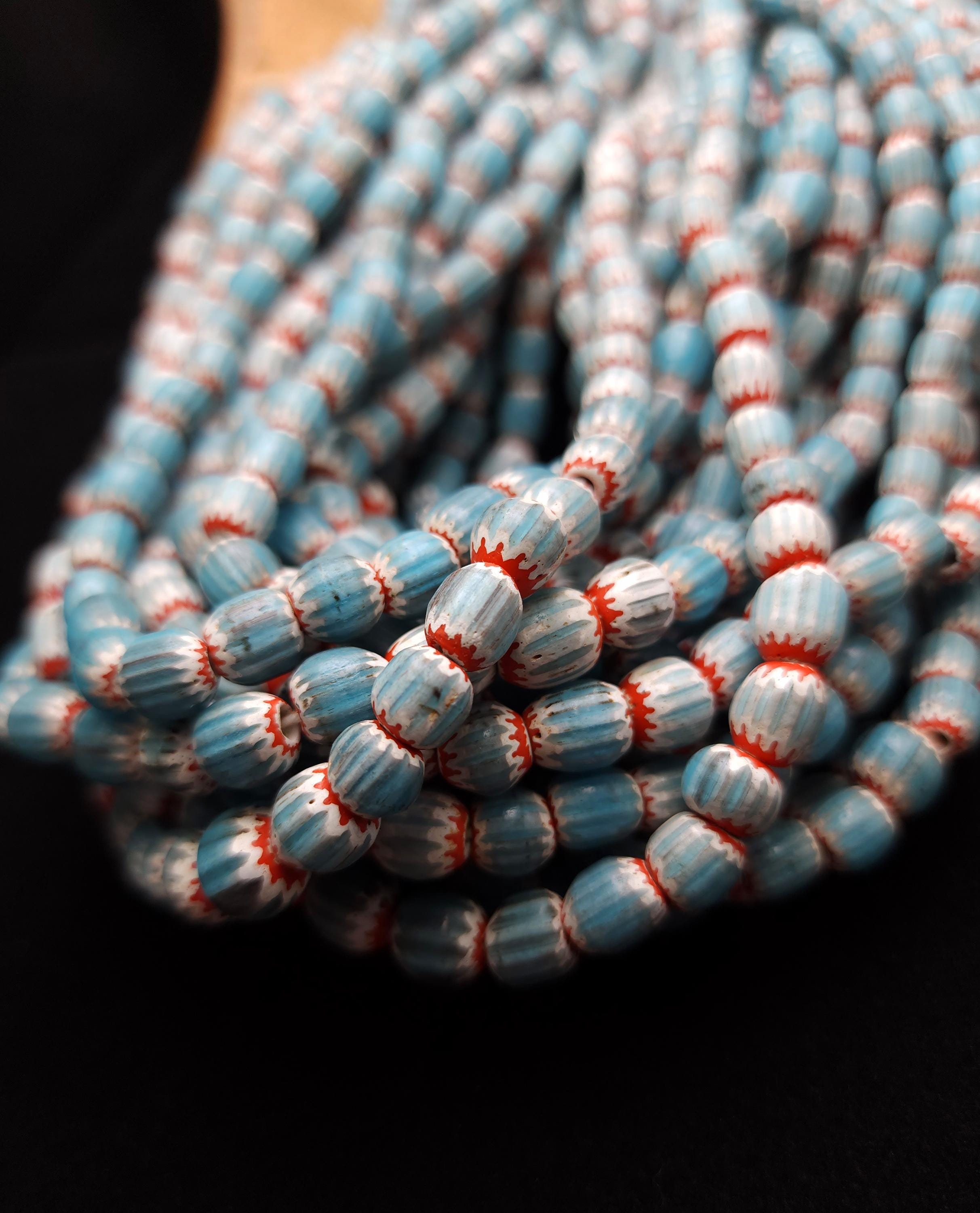 Blue Multilayer Chevron Beads From Java Indonesia, 7-10mm x 7-9mm+, Full Strand 21" Inches 60-62 Beads, Vintage, Jewelry Supplies.