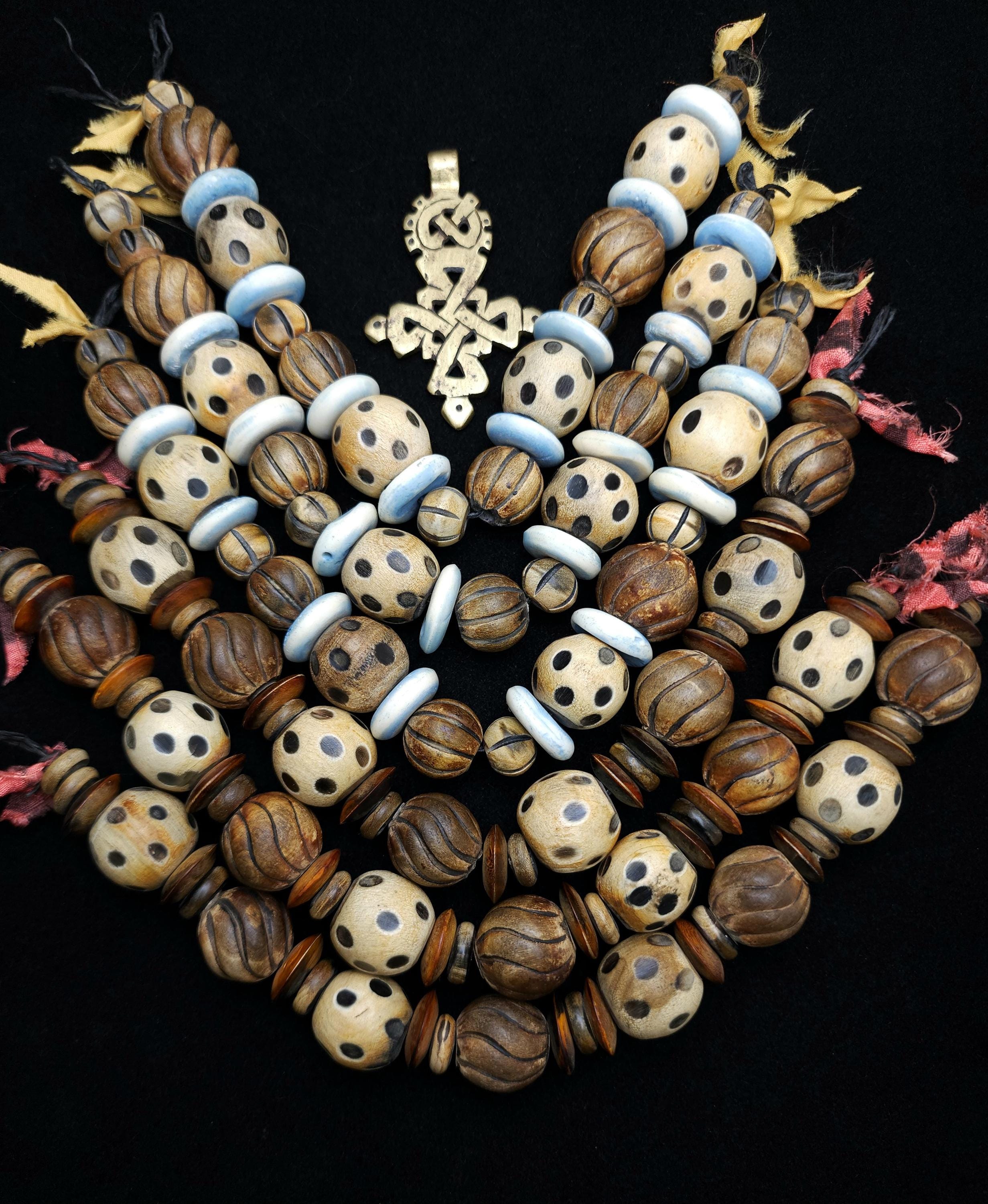 Hand-Carved Horn Bone Beads, 12–21mm, Unique African Large Hole Beads, Strand 10", Option to choose, Rustic Natural Buffalo Bone Beads.