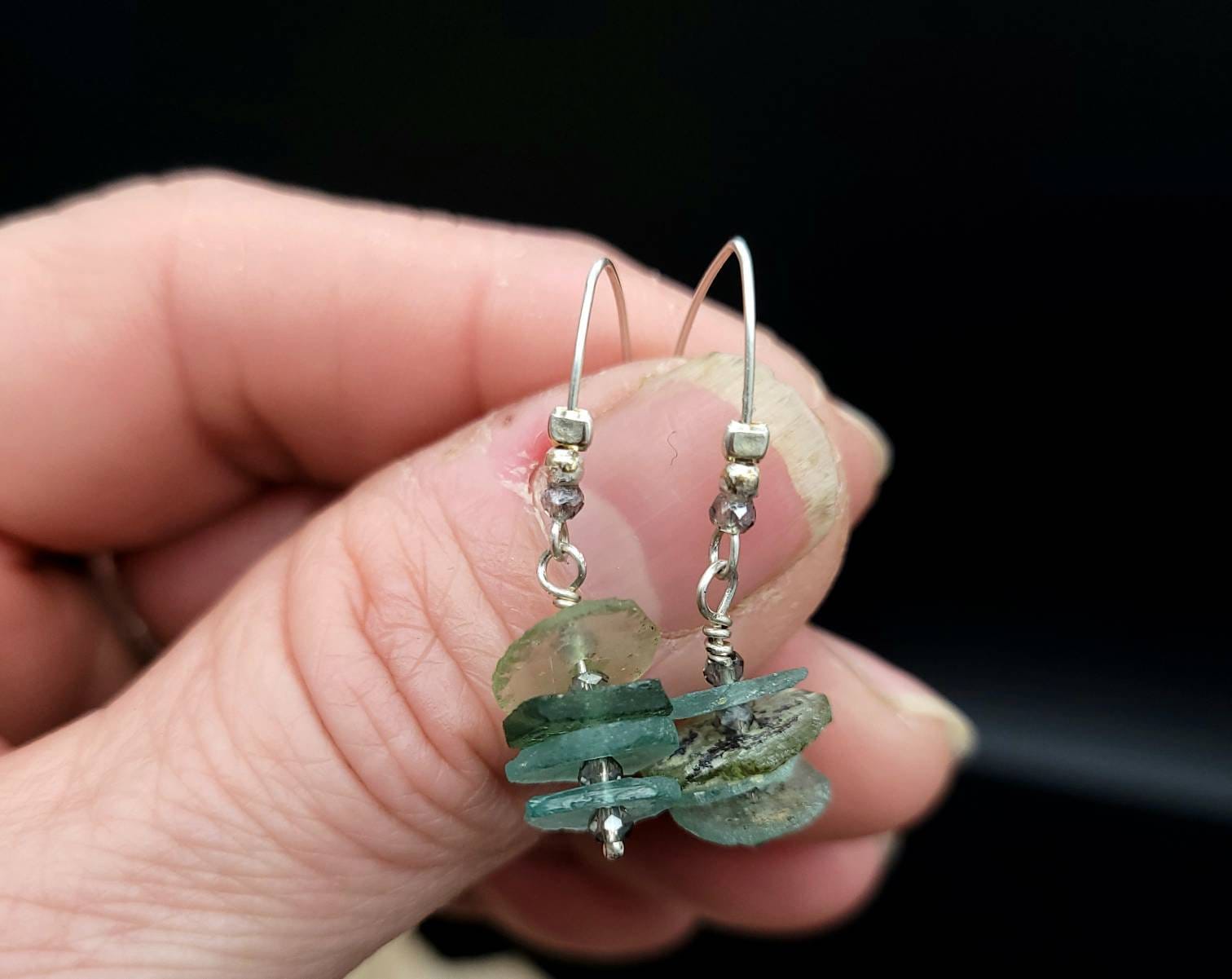 Antique Roman glass earrings 925 silver