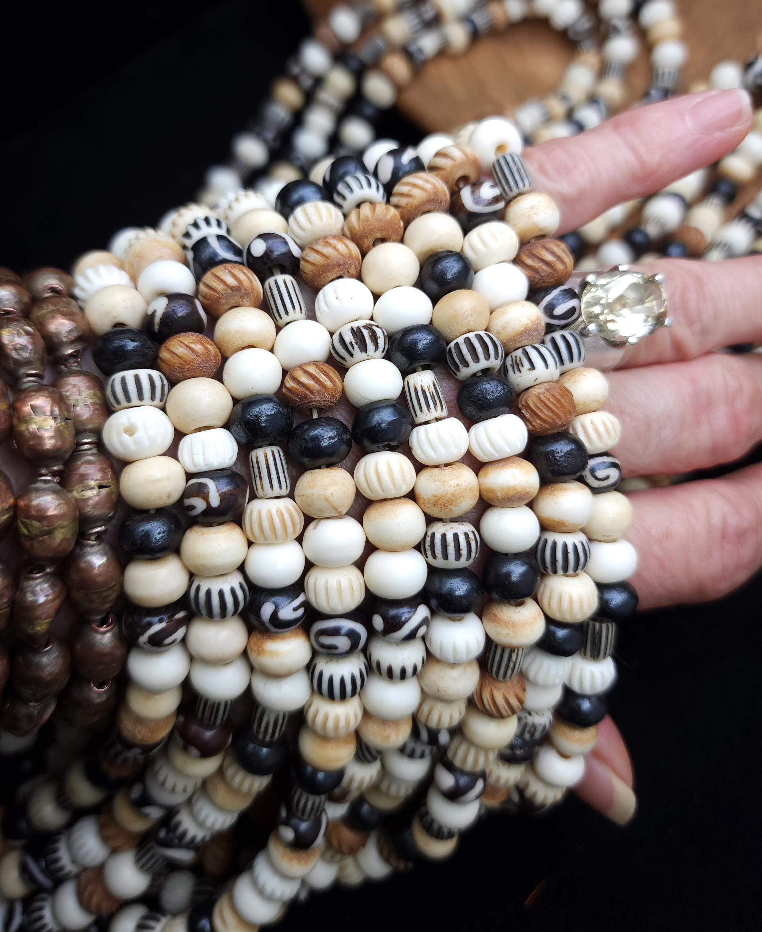 Full 15" strand + 6-23mm Assorted Buffalo Bone Beads, Batik Bone Beads, Jewelry Making Supplies.