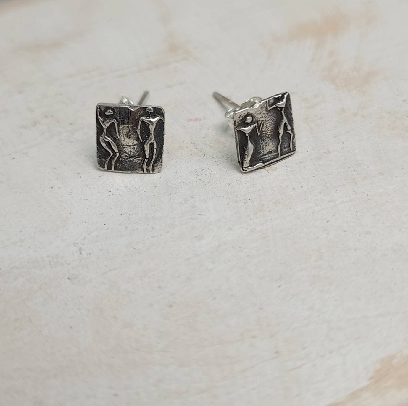 Small Earrings With Human Images Of Our Ancestors One Of A Kind .999% Pure Silver / Gift for someone special / Vintage Accent Earrings.