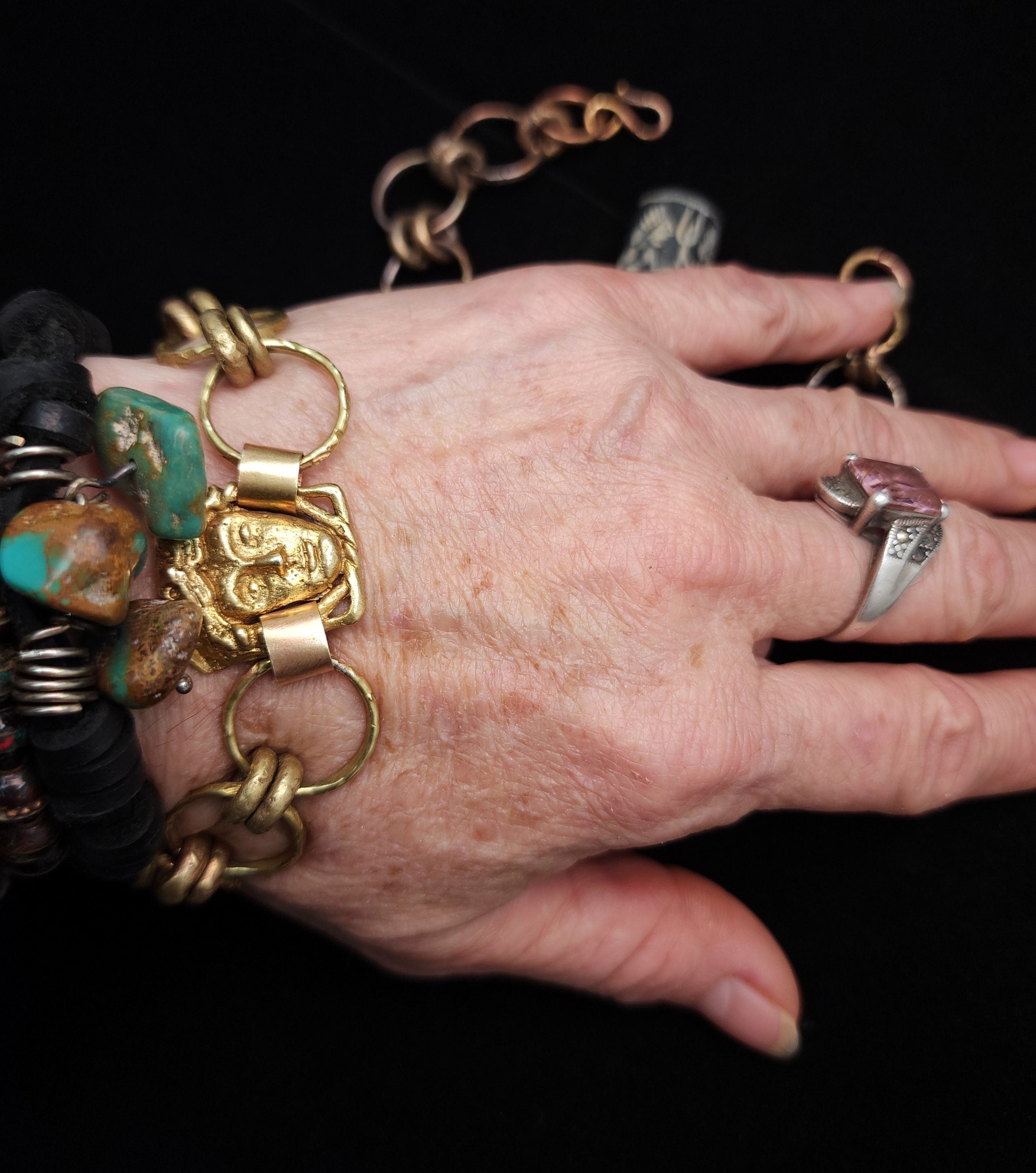 Beautiful Gold Brass Medusa Bracelet / Handmade / Historical / Unusual / Artistic Jewelry / For Her / For Him.