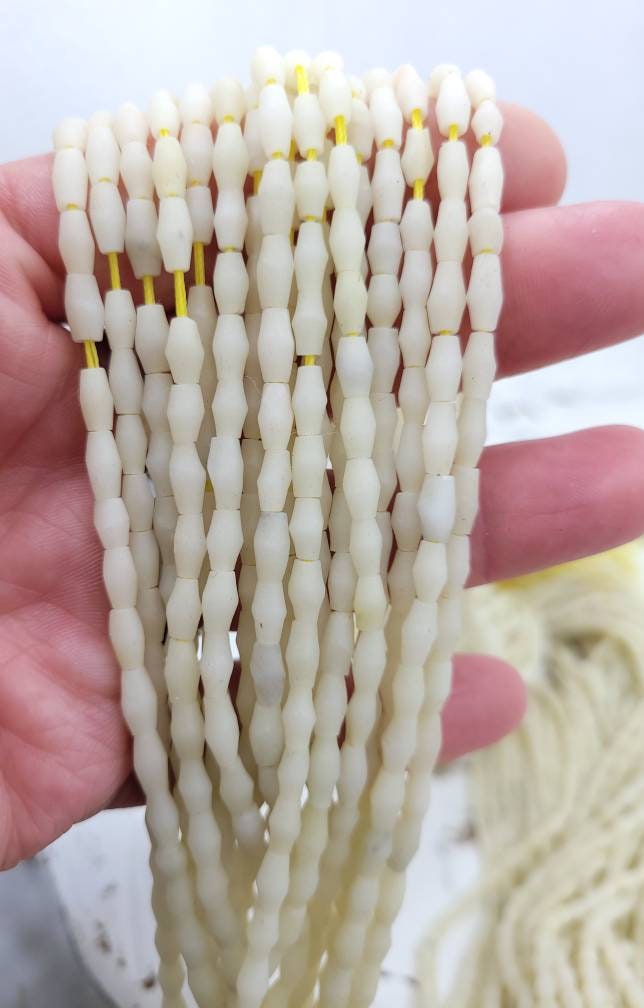 Yellow Opaque Jade Beads Handmade by Afghanistan Artisan Hands / Full Strand 14" / Small Bicone Jade Beads / Jewelry Making Supplies.