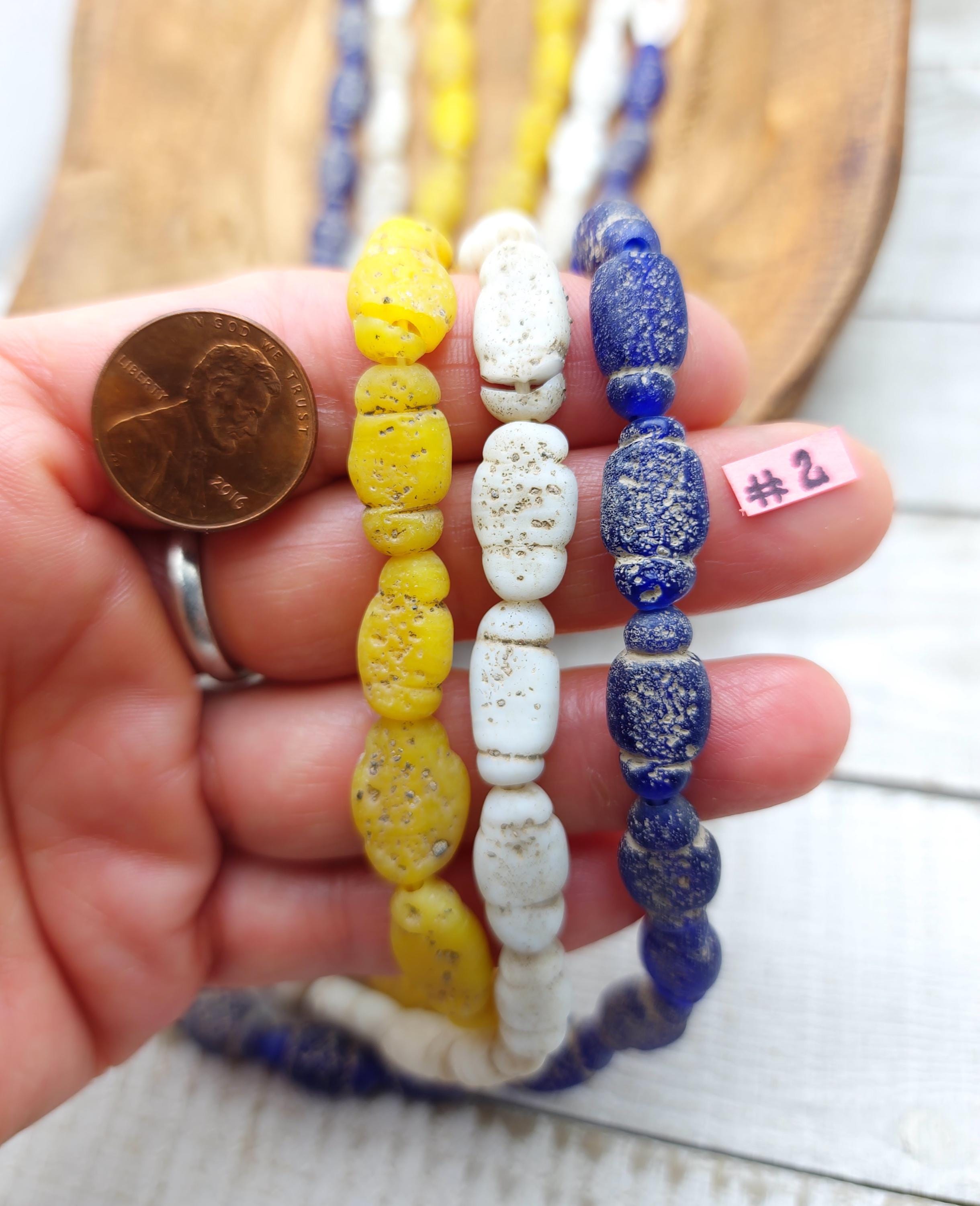 Lot of 3 Full Strand 22" 15-17mm, Glass Beads with Rustic Accent, Old, Indonesian Beads, Lampwork Beads, Jewelry Making Supplies.