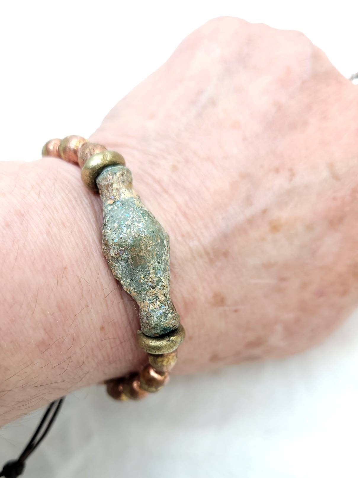 Beautiful Authentic Ancient Rome Bracelet / His and Hers Bracelet / Ethiopian Copper and Brass Beads Wearing Beautiful Old Roman Glass.