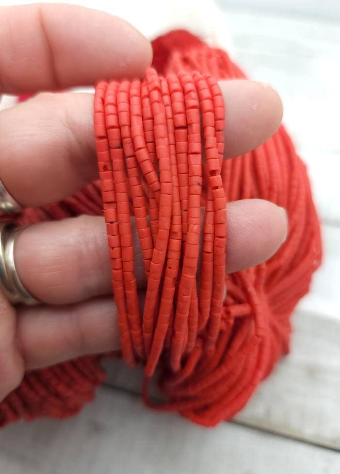 Heishi Beads From Afghanistan, Choose Color Red Turquoise Or Red, Strand 12-13" Inches Long  150+ Beads 2mm, Jewelry Supplies.