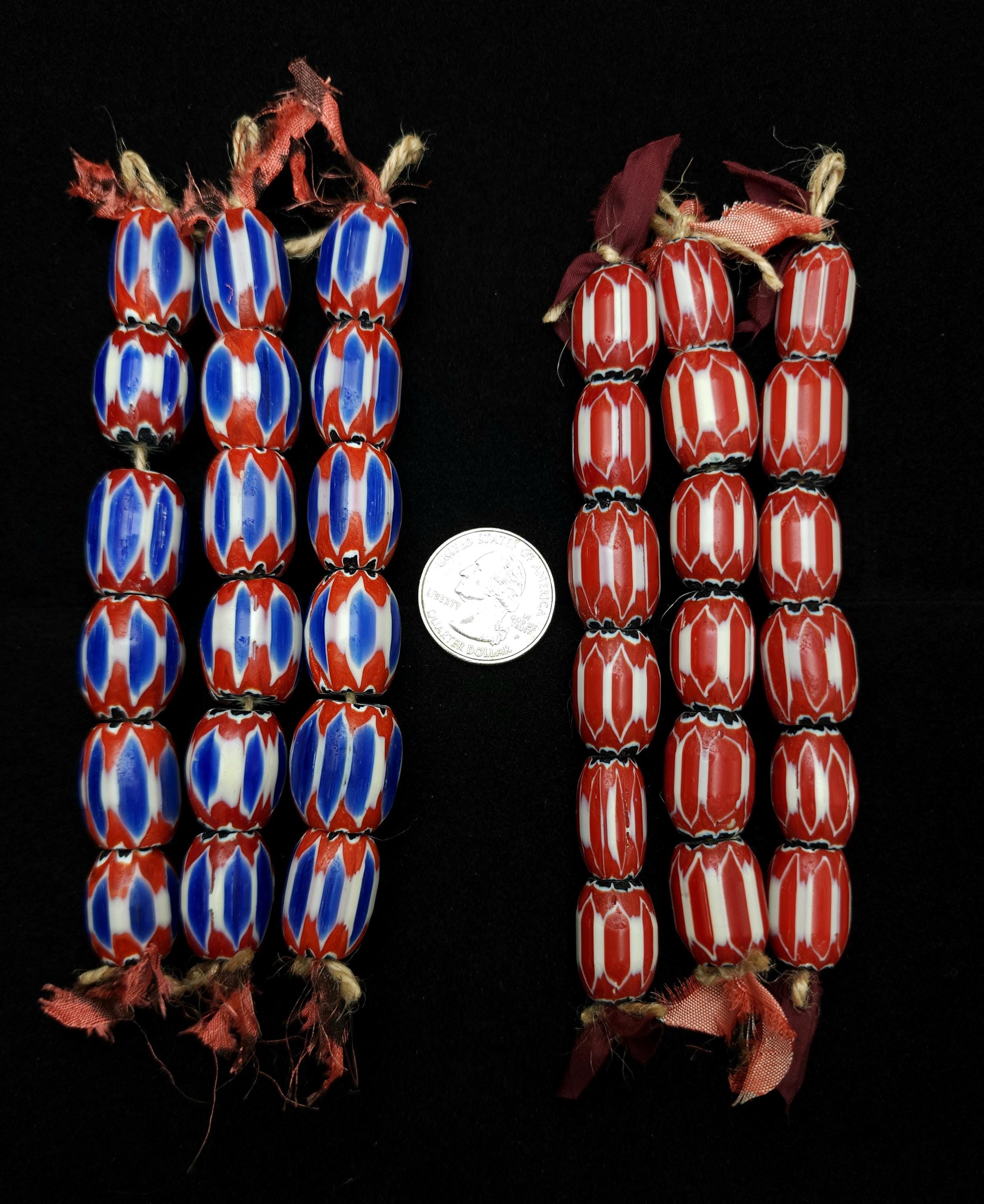 Blue Chevron Glass Beads 19-21×14-17mm Or Red 15-21x12-16mm Strand With 6 Beads, Trade Beads, Jewellery Making Supplies.
