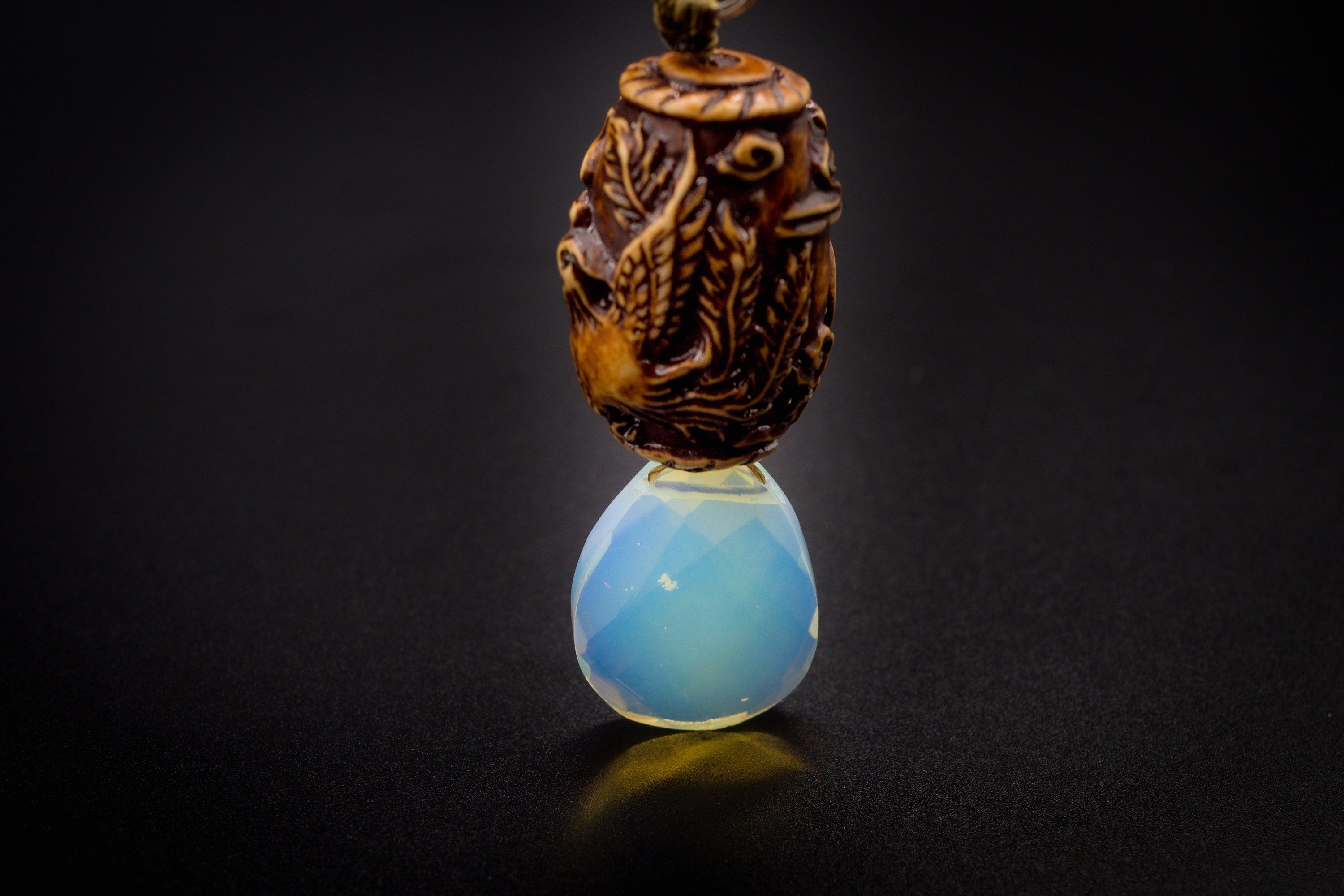 Chain Golden Brass, Cruelty Free Animal Bone/Opal Necklace/ Elegant Jewelry For men and women.