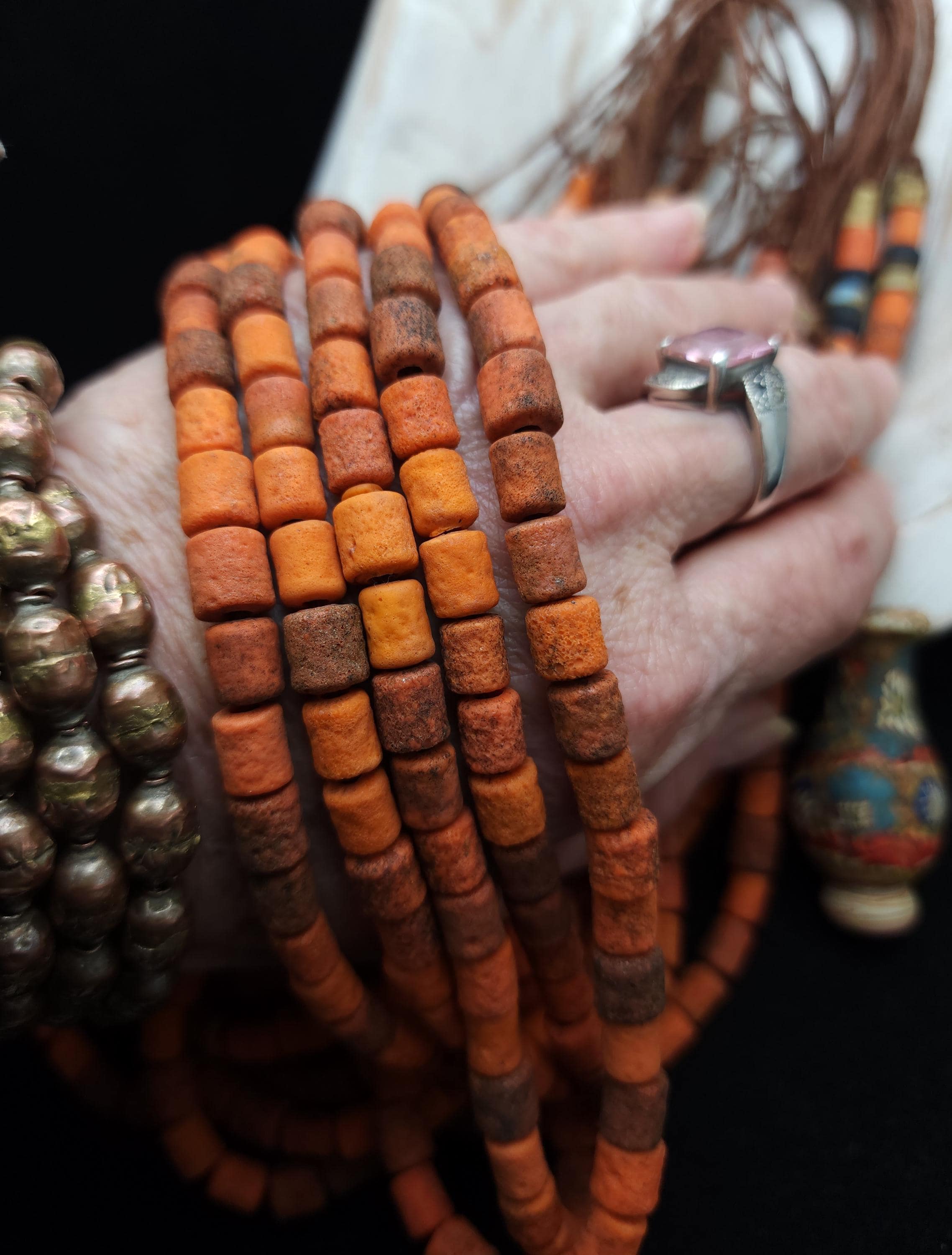 Rustic Porous Glass Tubular Beads 9-10 x 7-8 mm Full Strand 14-15", Red Orange Beads From Java Indonesia,  Jewelry Making Supplies, Craft.