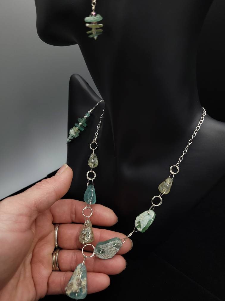 Antique Roman glass earrings 925 silver