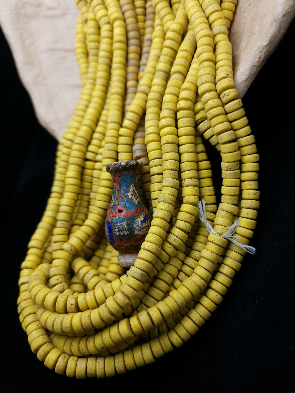 Yellow Canary Glass Beads With Antique Rustic Acent / 8mm 10" Long Strand / Indonesia Java Beads / Jewelry Making Supplies / Craft.