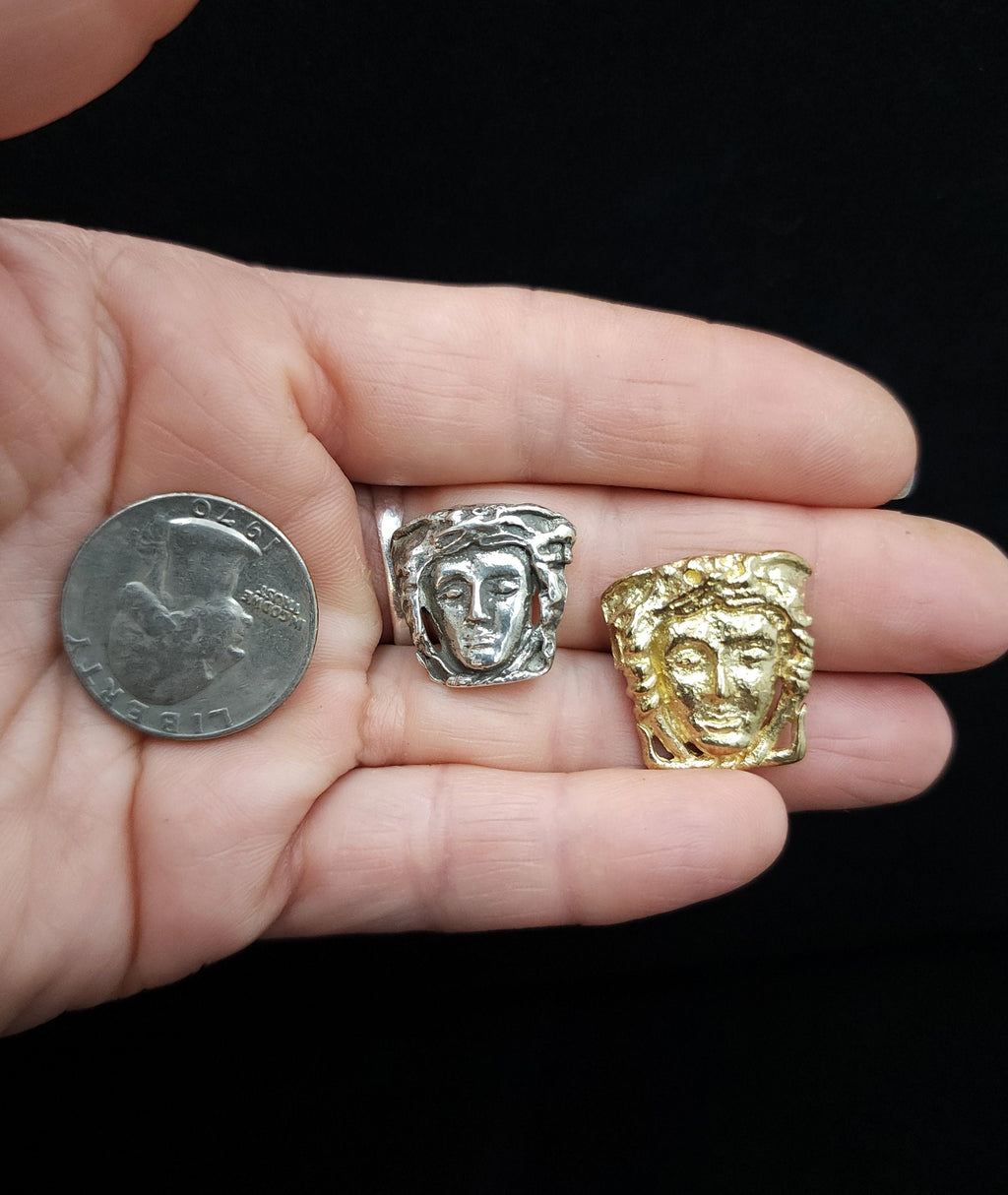 Raw Brass Medusa OR Fine Silver Medusa .99 Pendant, Mythological Face, Jewelry Supplies