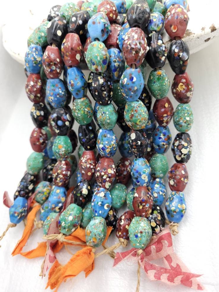 Thailand Diamond Shaped Mosaic Glass Beads/ Strand With 12 Beads14-17mm/ Thailand Beads / Indonesia / Lampwork Beads/Jewelery Supplies.