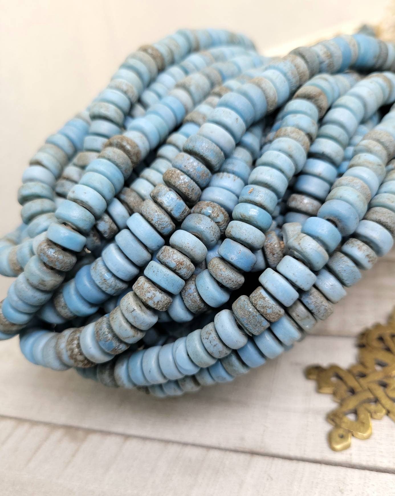 Glass Beads With Rustic And Old Accent 8-10mm Strand 10" Long From Java Indonesian / Jewelry Making Supplies / Craft.