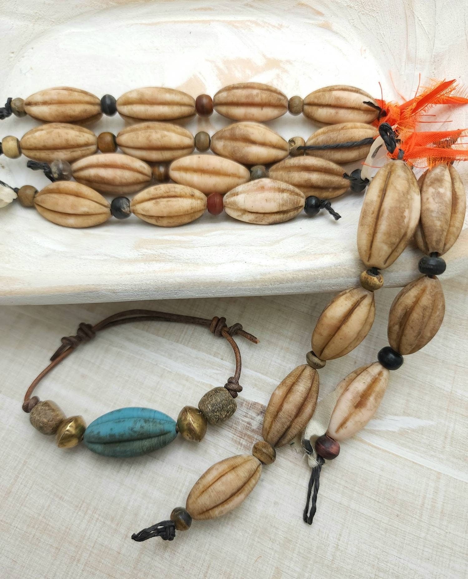 Large Oval Old Rustic Glass Melons Beads peach pink / Indonesian Hand Carved Beads / Choose 3 or 4 Beads 23-26mm  Jewelry Supplies