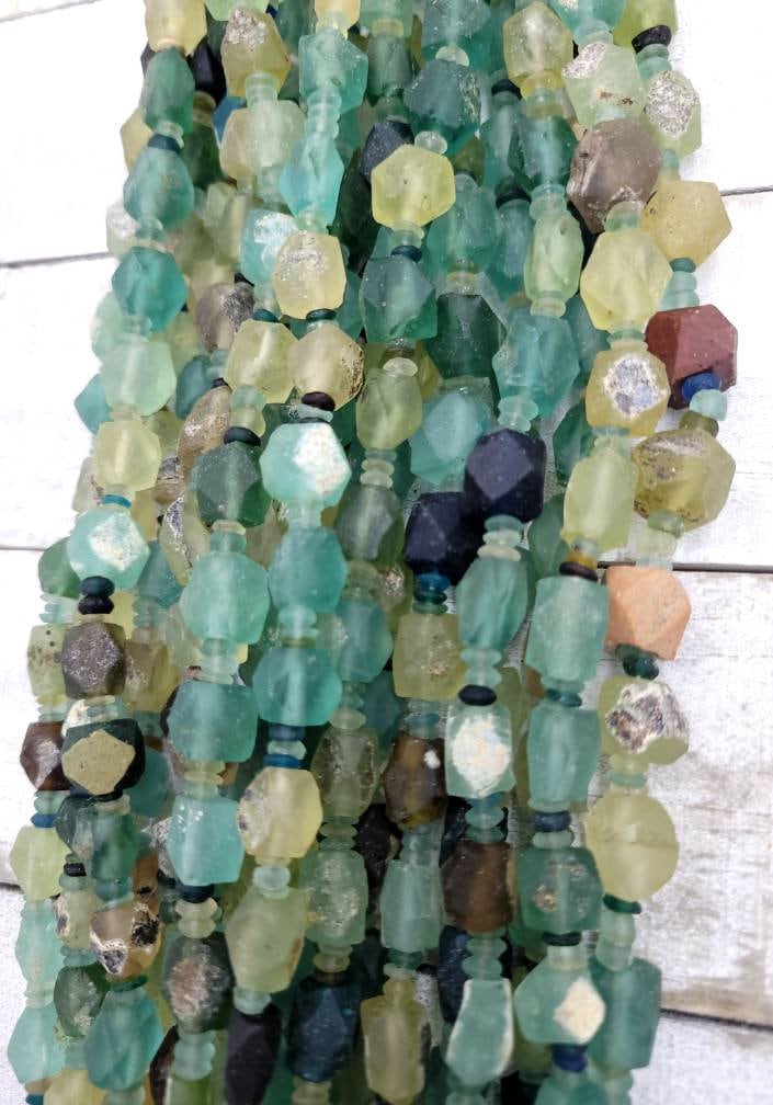 Authentic Genuine Ancient Roman Glass Faceted Diamond-Shaped Roman Glass Beads / Full Strand 15-16"/ Jewelry Supplies.
