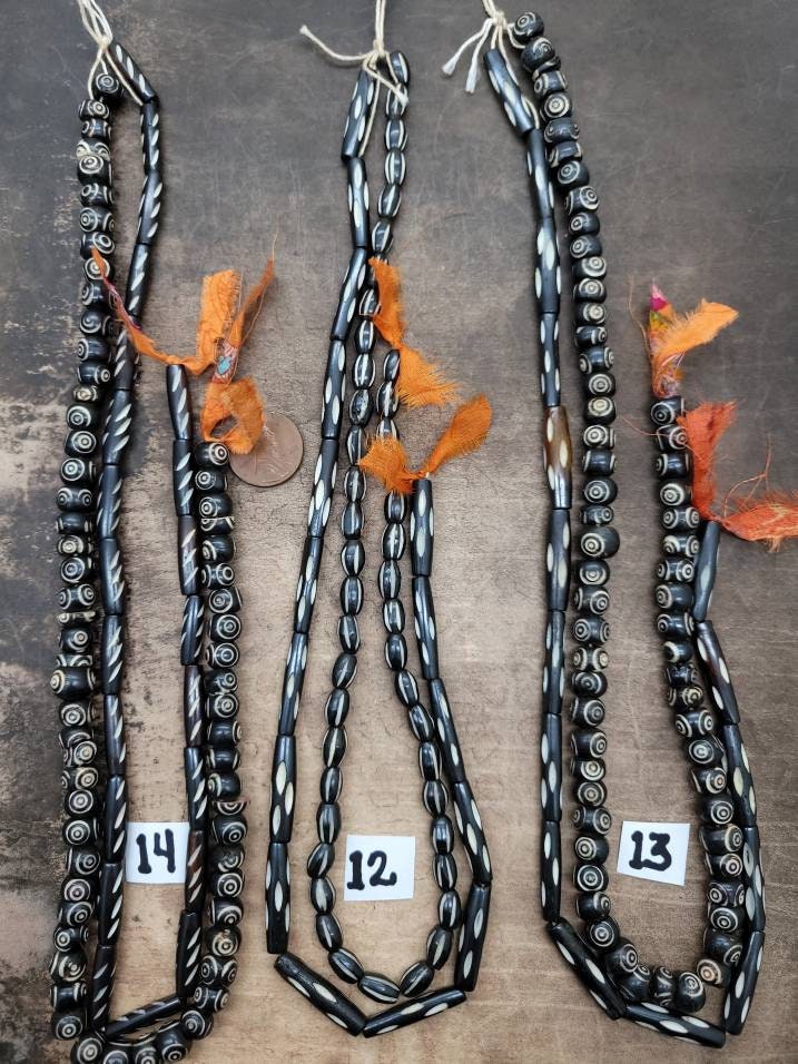 Lot Of Beautiful Buffalo Bone Beads / 2 Strands- Wide Variety Of Authentic Hand-carved Bone Beads 12-15 Inch Strand / Jewelry Supplies.