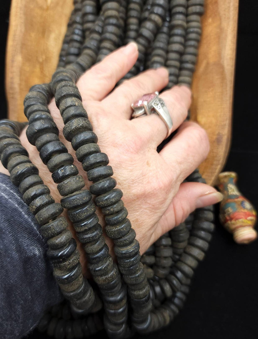 Wow Beautiful Black Beads With Old Rustic Accent 11-12mm Strand 10" Long / Java / Indonesian / Glass Beads / Tai Beads / Jewelry Supplies.