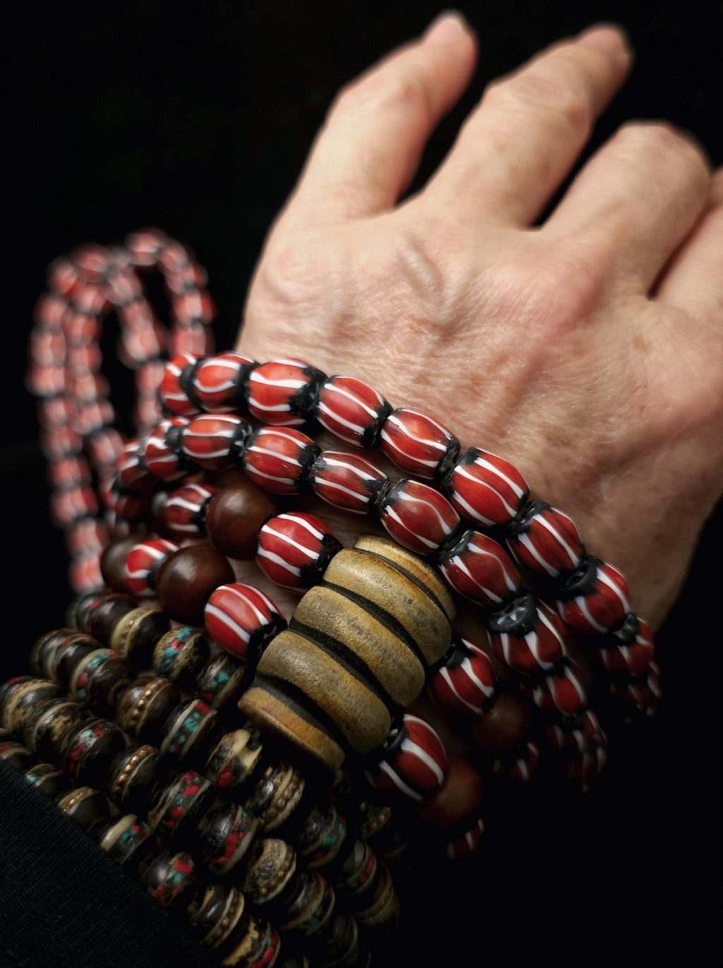 Red Chevron Multilayer Beads 9-11mm Strand 10" 24-25 Beads / Tribal Ethnic / Jewelry Making Supplies / Craft.