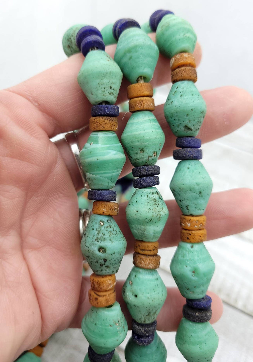 Turquoise Antique Rustic Looking Java Glass Beads Strand 10" 16-18mm x 13mm/Jewelry Supplies / Indones Beads / Lampwork Beads.