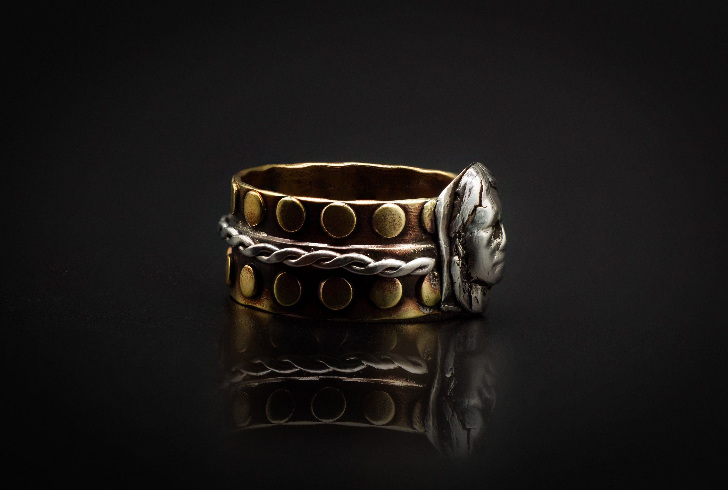 Beautiful Brass, 99.9 Silver, And Native American Face Ring
