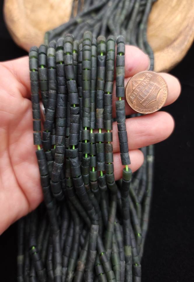 Heishi Natural Tube Shaped  Jade Beads From Afghanistan / Option To Choose 3-5 × 3-4mm or 4-6x5+mm Strand 12-13" / Jewelry Supplies.