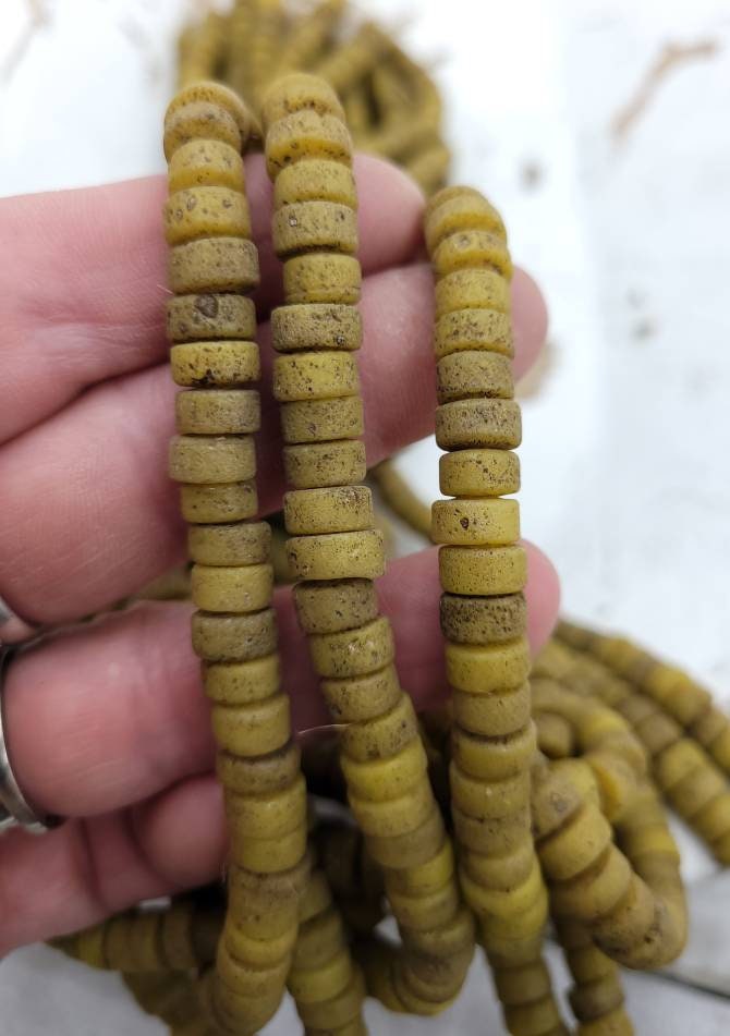 Beautiful Beads With Antique Rustic Handmade Artisan Thailand/ 8mm 10"Long Strand/Indonesia/Java/Boho/Tribal/Jewelry Supplies.