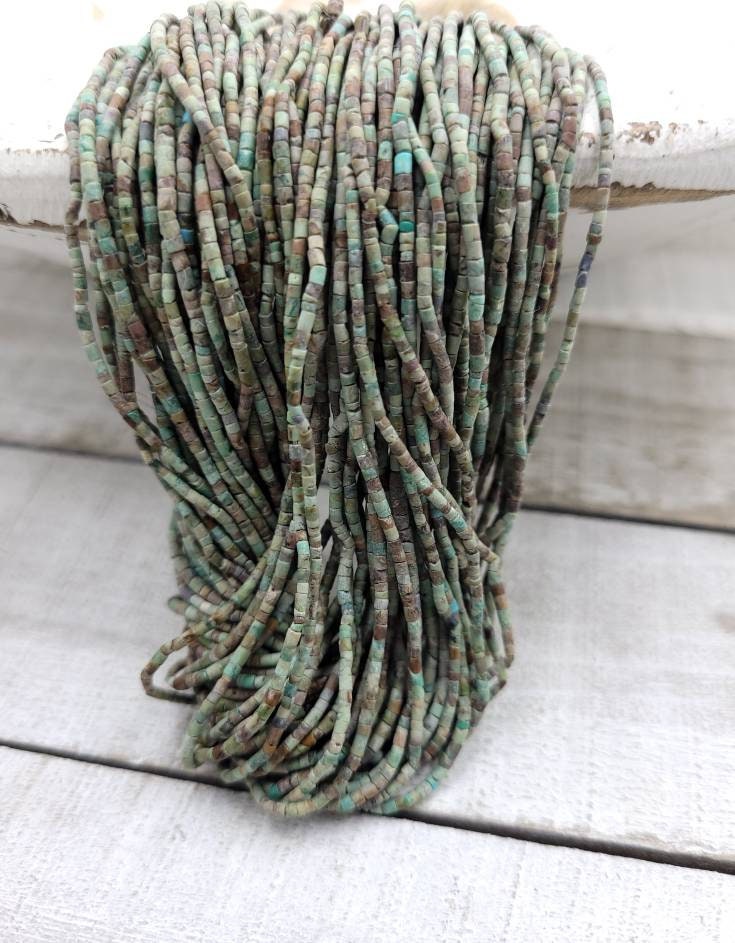 Authentic Heishi Beads Made Of Genuine Natural Turquoise, Strand 15" long and 1.5 mm in diameter, Afghan beads, Jewelry Making Supplies.
