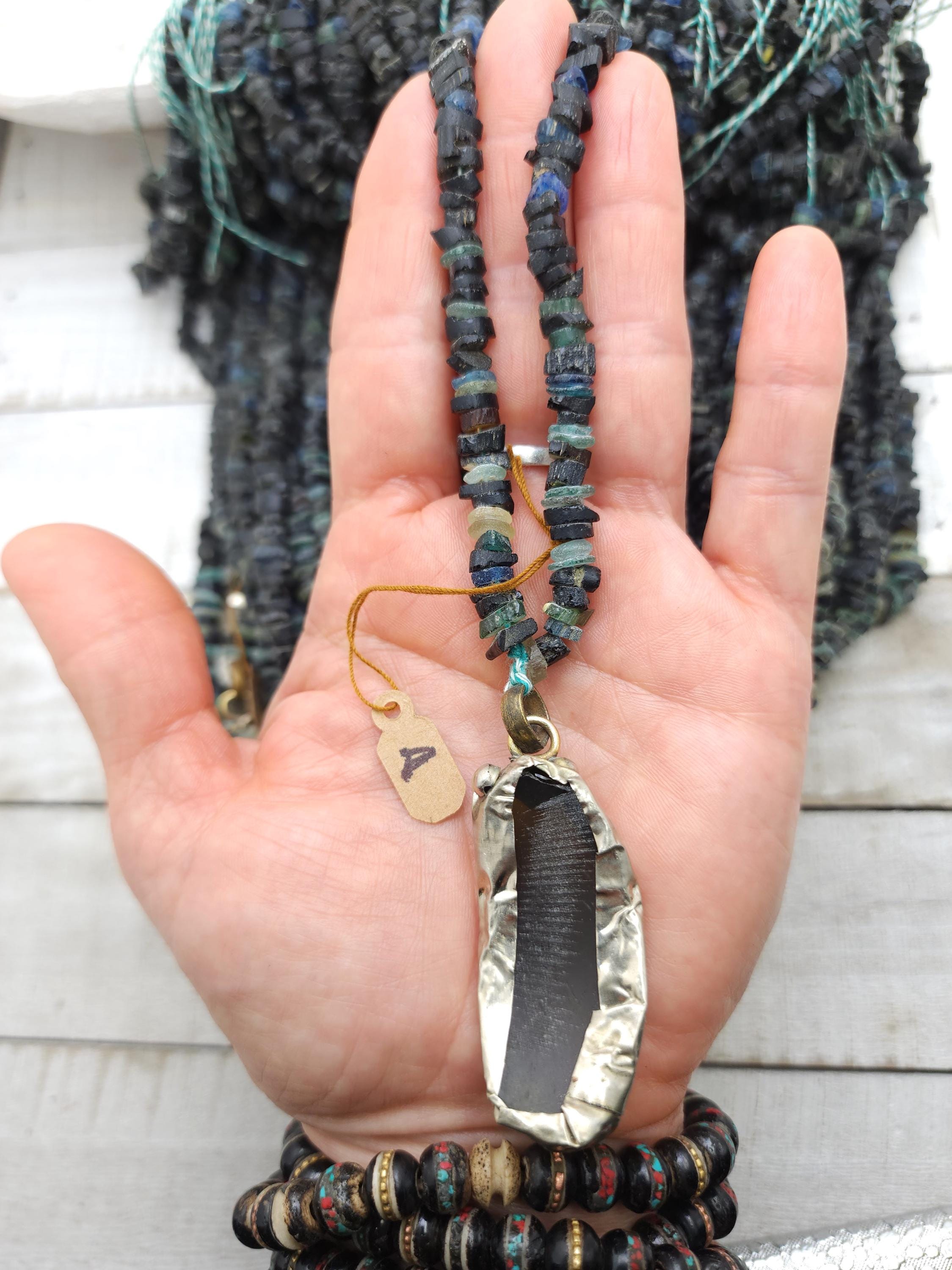 Unusual Dark Beads of Ancient Rome, Rustic Beads, Afghan Jewelry, Large Roman glass pendant, Strand 14-15" 4-10mm, Jewelry Supplies