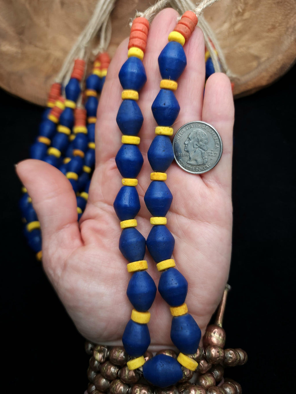 Full Strand 13-14" Blue Bicone Glass Beads 16mm, Rustic Indonesian Beads, Jewelry Making Supplies, Craft.