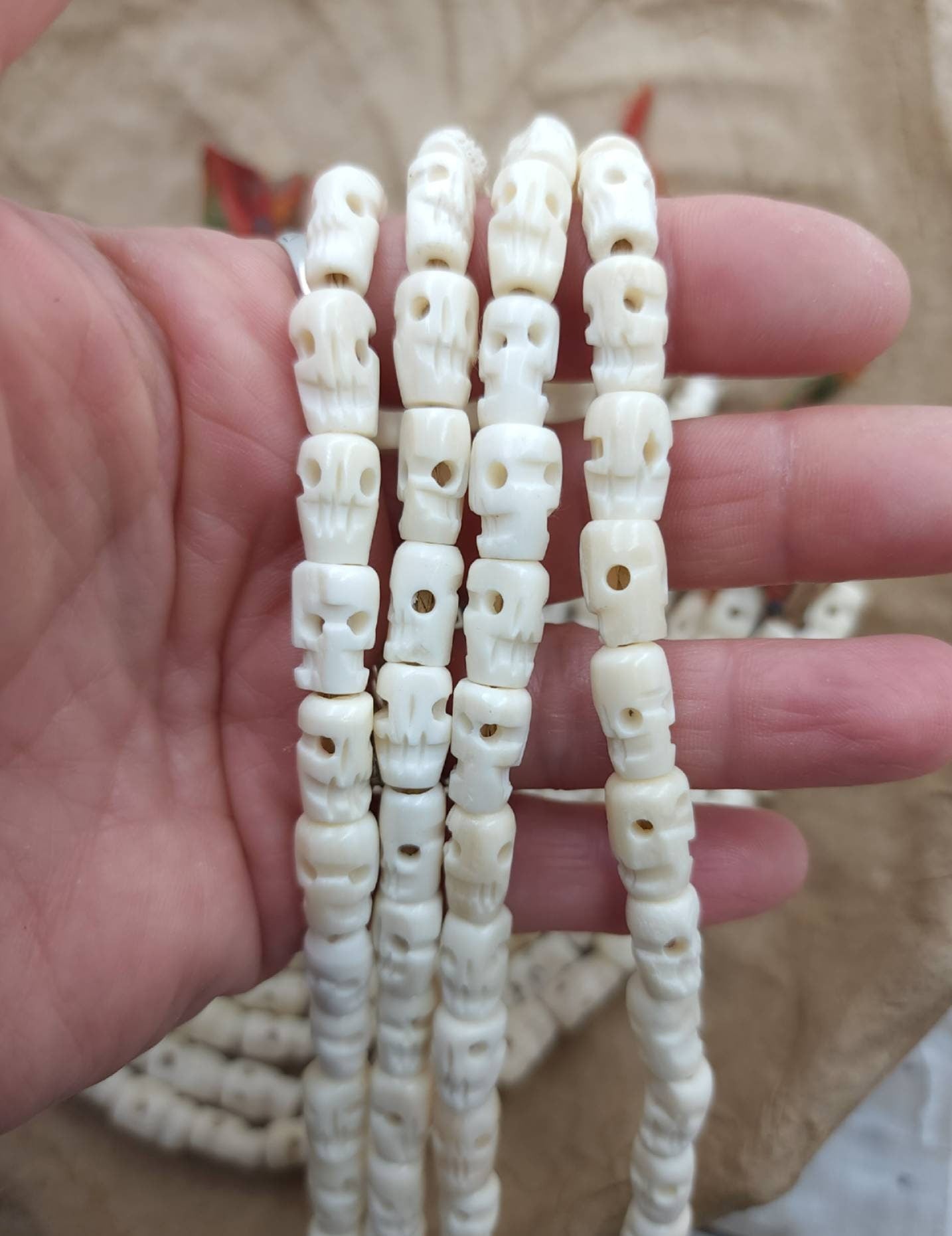 Yak bone Beads Skull Tibetan / Carved Bone Skull Beads / Nepalese Beads / Strand 10" / Jewelry Supplies.