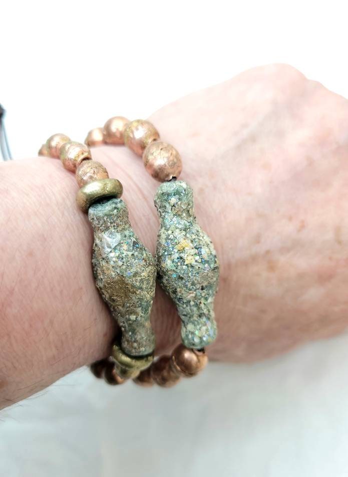Beautiful Authentic Ancient Rome Bracelet / His and Hers Bracelet / Ethiopian Copper and Brass Beads Wearing Beautiful Old Roman Glass.