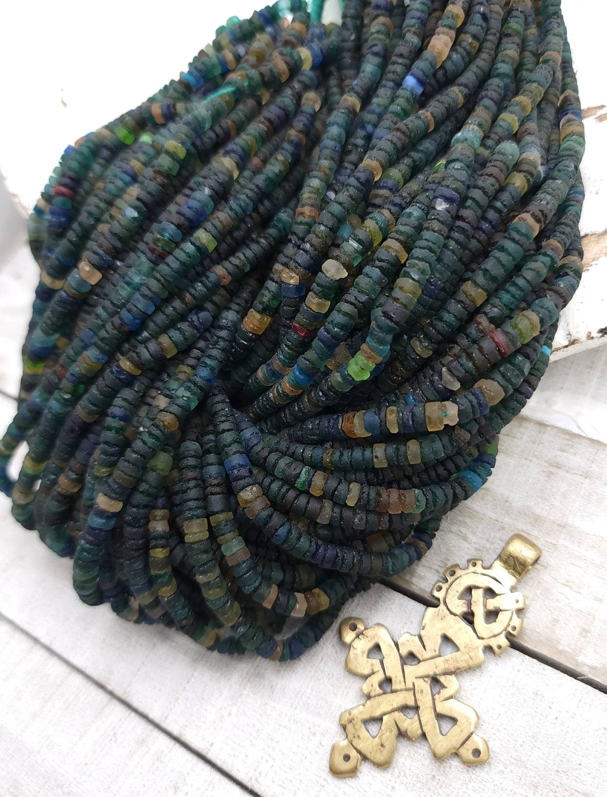 Dark Roman Glass 100% Genuine Strand 15" 3-4mm 190+Beads / Vintage Supplies / Jewelry Supplies / Heishi Beads / Ancient Roman Glass.