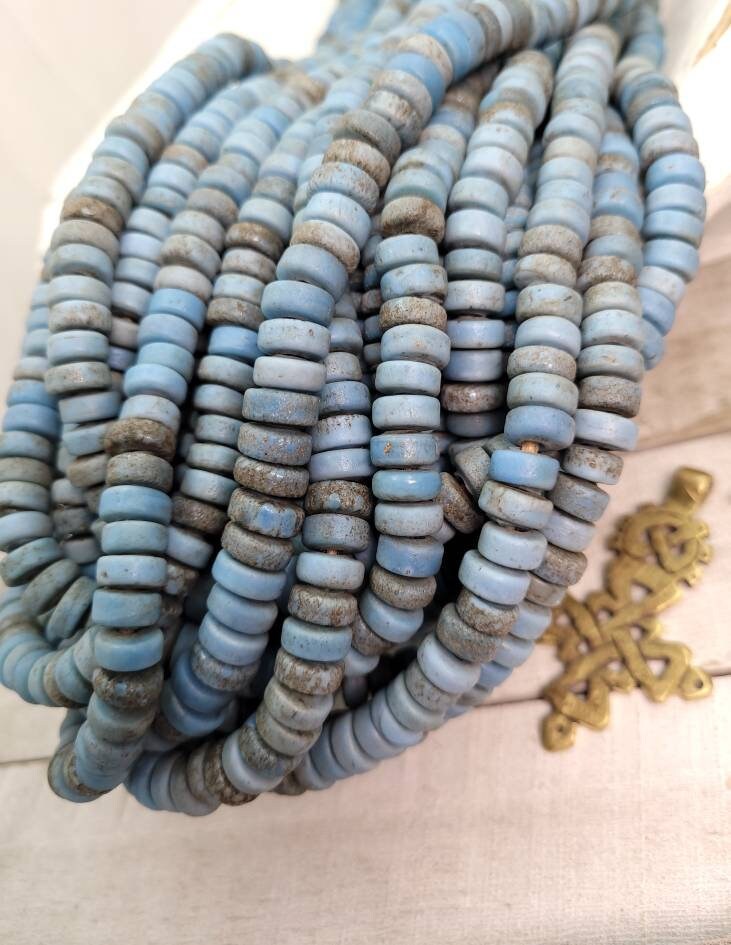 Glass Beads With Rustic And Old Accent 8-10mm Strand 10" Long From Java Indonesian / Jewelry Making Supplies / Craft.