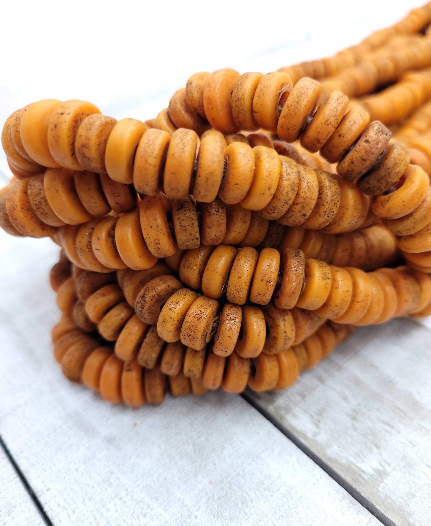 Light orange Beads With Strong Old Rustic Accent Beads Raw Texture / 11-12mm 10"Long Strand /Indonesia Java, Boho, Tribal / Jewelry Supplies