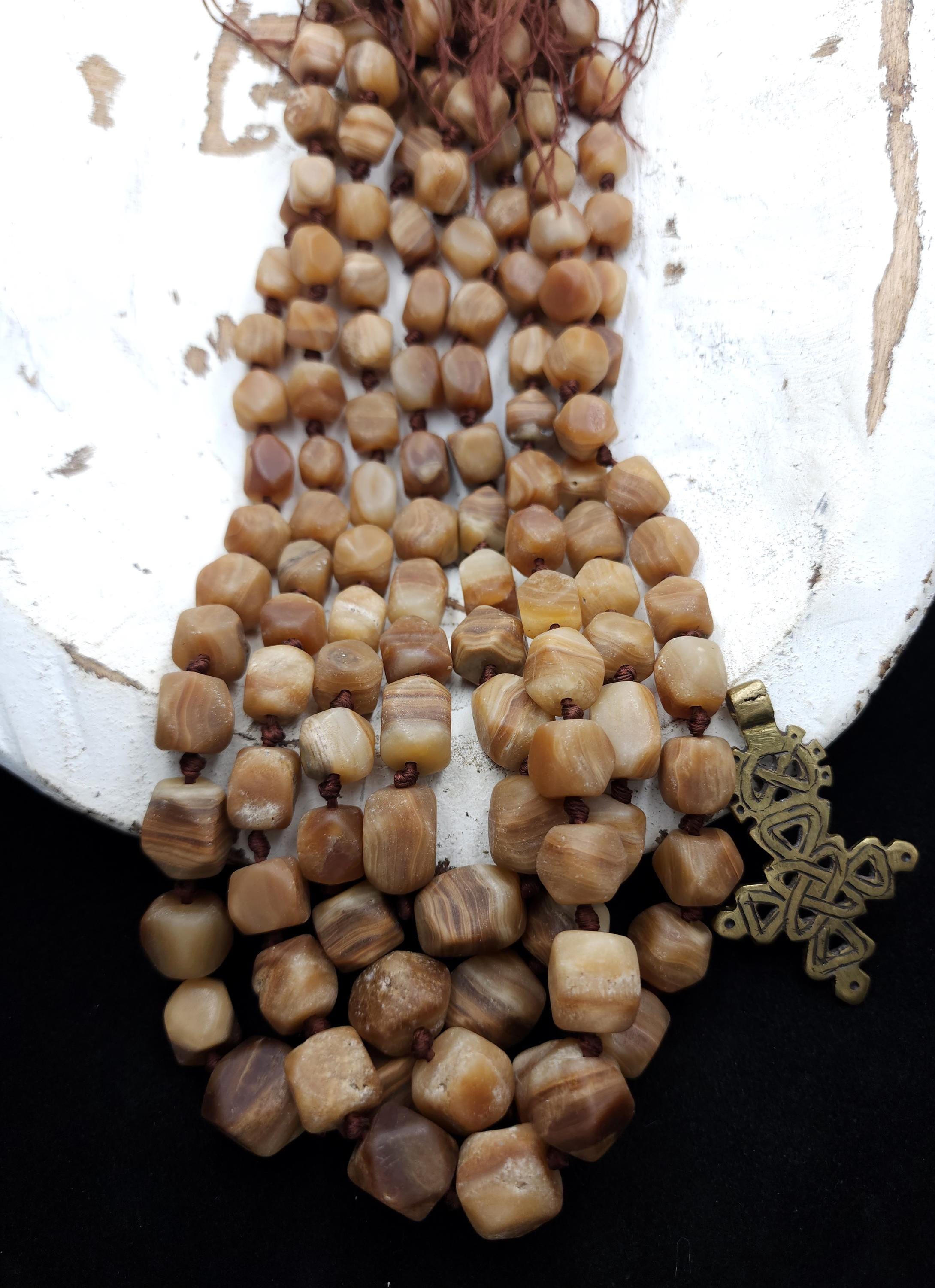 Vintage Natural Stone Beads (Calcite) From Afghanistan, Healing Stones, Full Strand 19-20" 9-17mm, Jewelry Making Supplies.