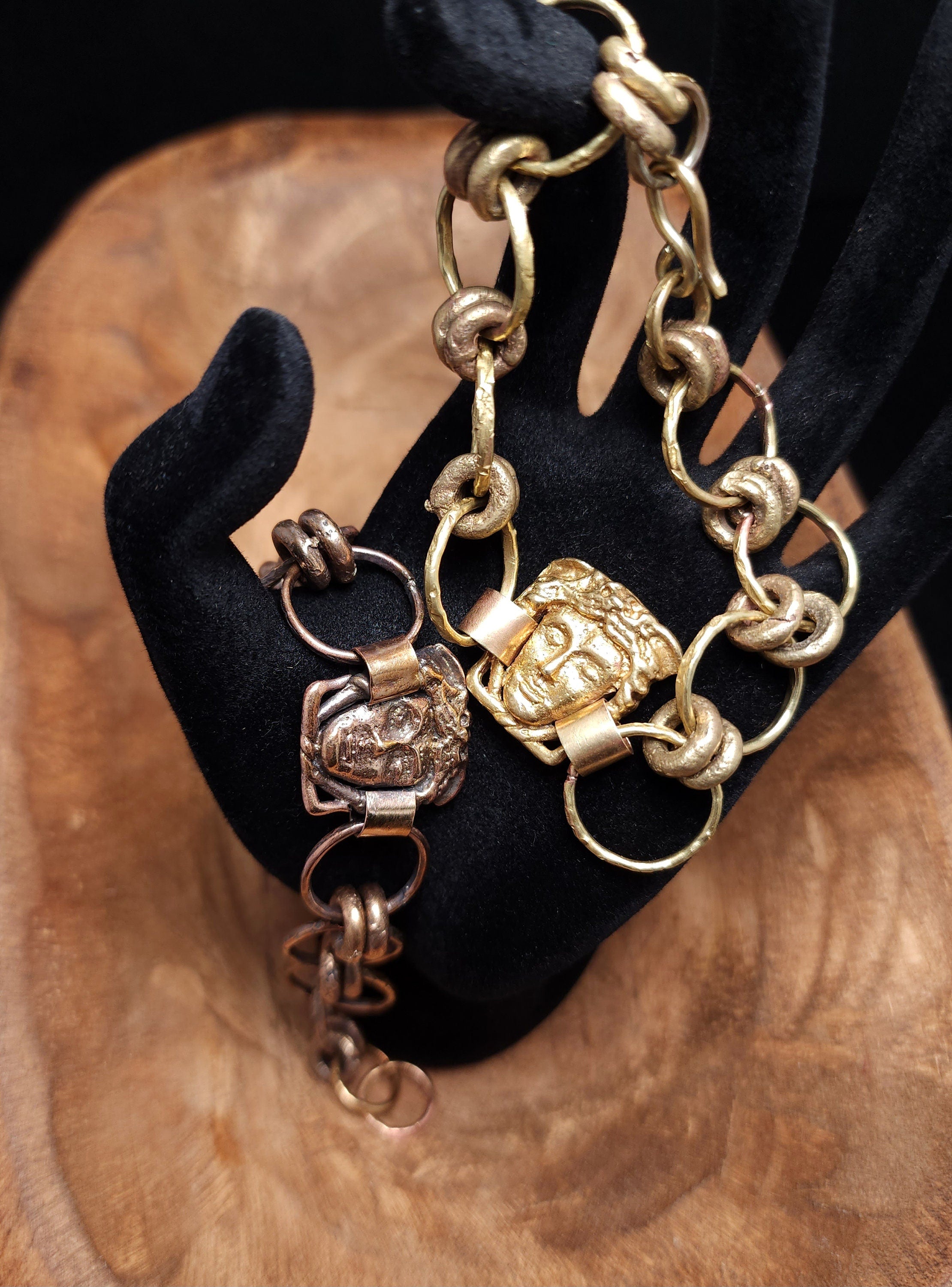 Beautiful Gold Brass Medusa Bracelet / Handmade / Historical / Unusual / Artistic Jewelry / For Her / For Him.