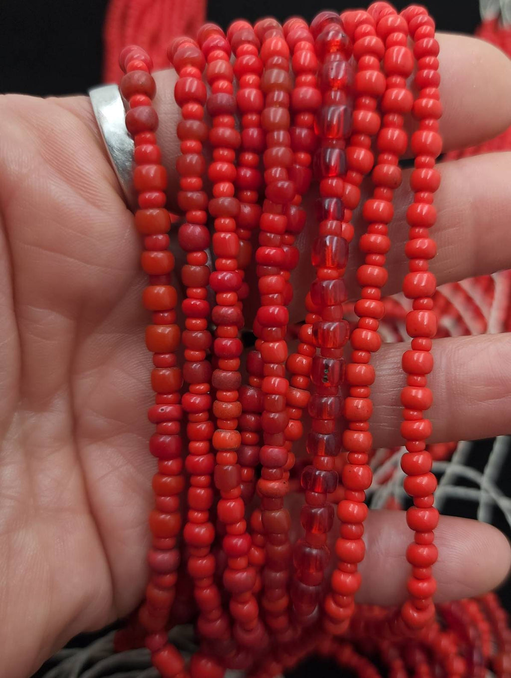 Red Afghani Glass Seed Beads Strand 17-18" Inches long 3-5mm / Heishi Beads Red Love / Afghani Necklace / Jewelry Supplies.
