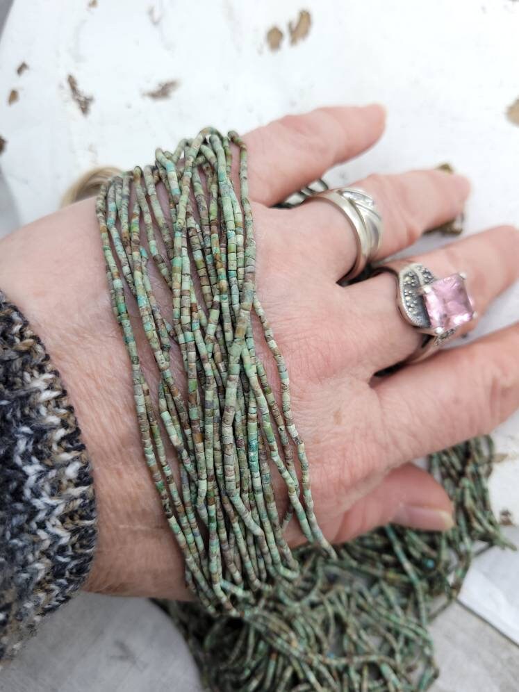 Authentic Heishi Beads Made Of Genuine Natural Turquoise, Strand 15" long and 1.5 mm in diameter, Afghan beads, Jewelry Making Supplies.