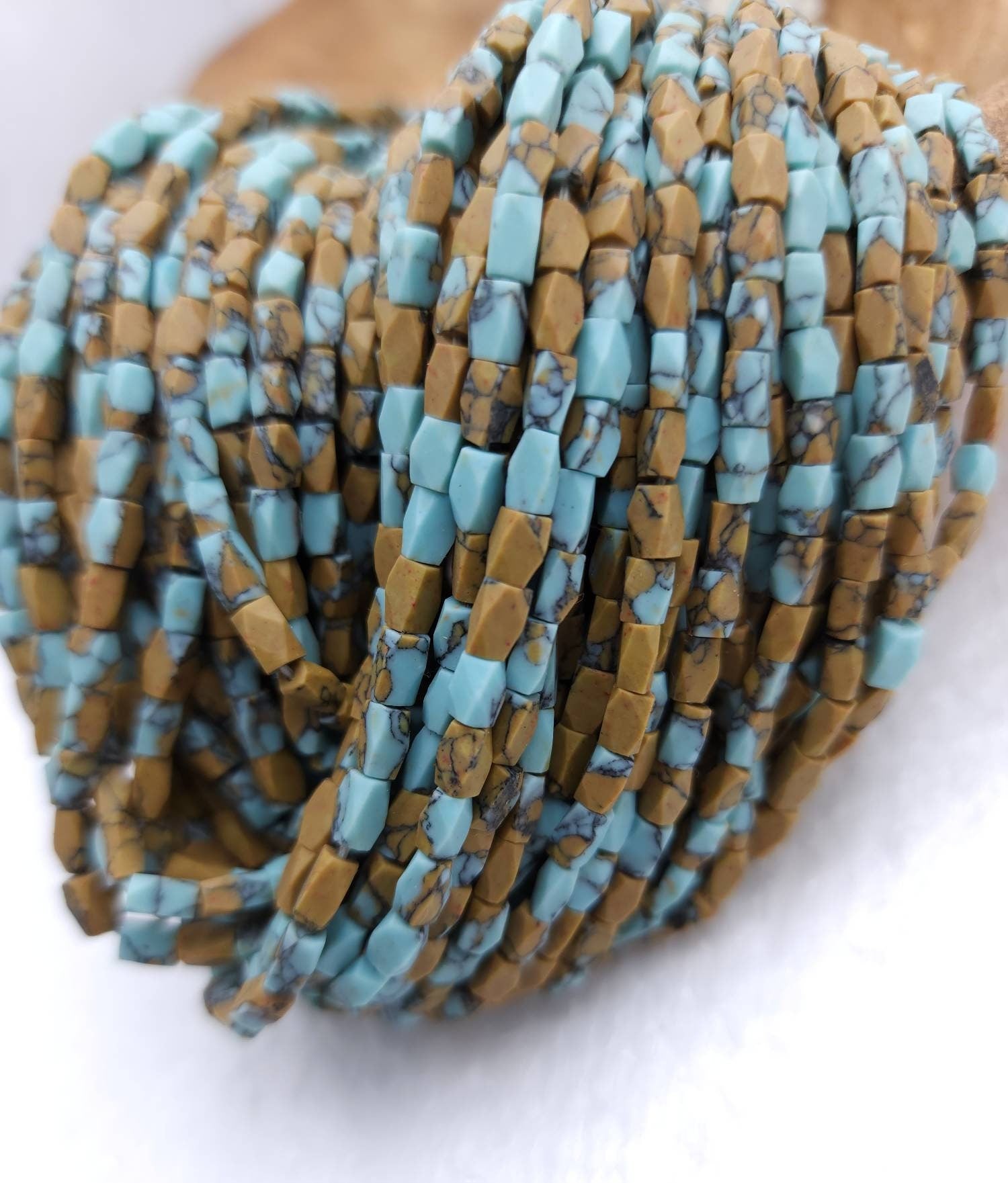 Afghan Howlite Stone Faceted Rectangular Beads 4-5mm×3mm Strand 11-12" 55-58 Beads / Jewelry Making Supplies.